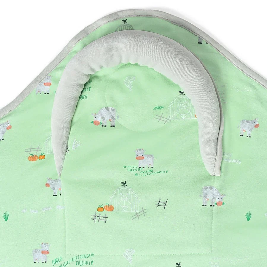 Farm Friends Grey Snug Best Baby Wrap Blanket Pod Patina Green - Image 5