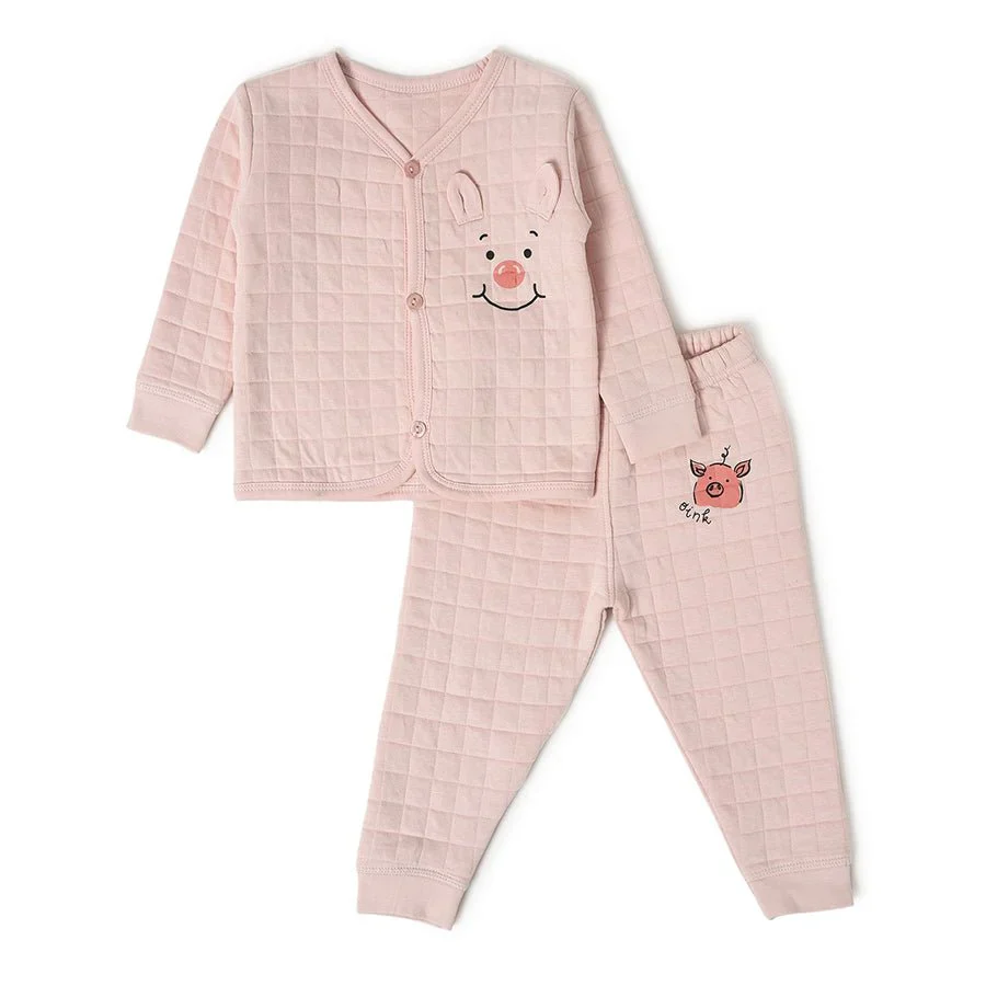 Farm Friends Pink Top With Baby Pyjama Quilted Set