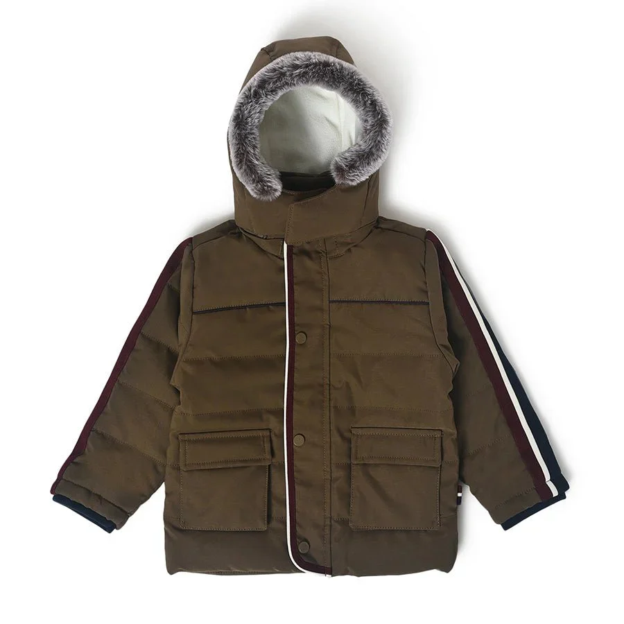 Farm Friends Solid Brown Jacket For Kids Boy With Hood