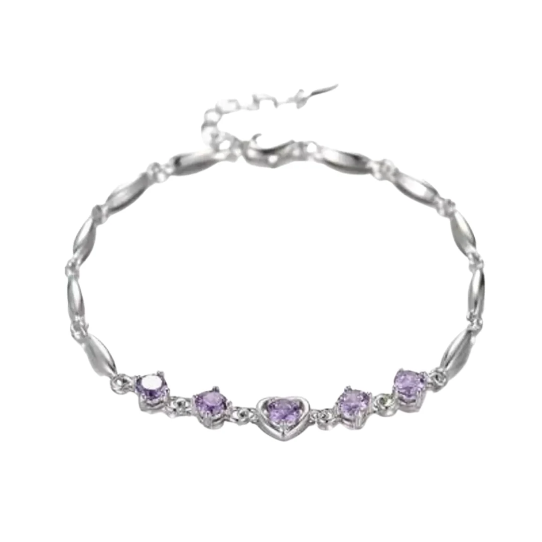 Fashion Lovely Heart Silver Plated Valentine Gift Crystal Bracelet (Purple) - Image 19