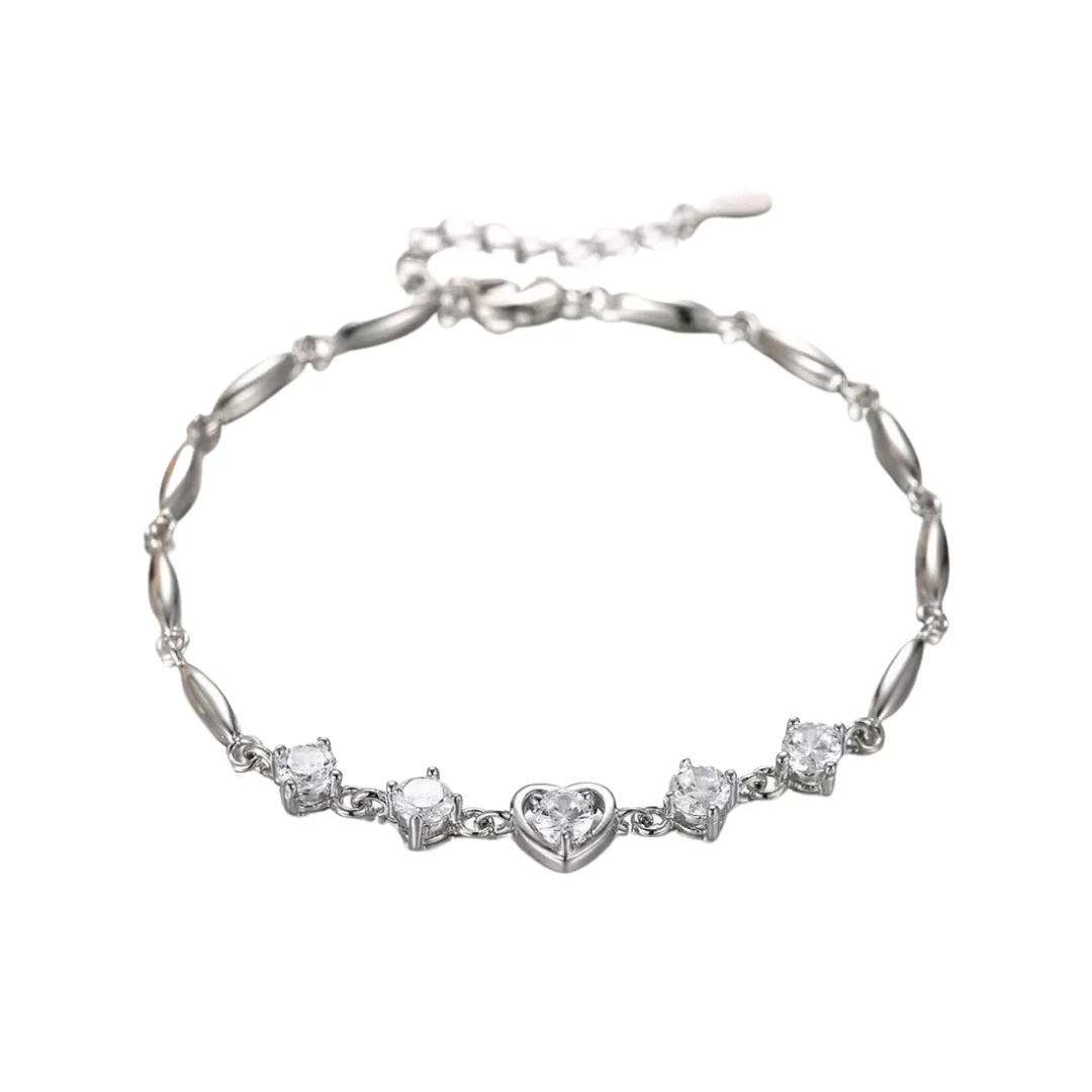 Fashion Lovely Heart Silver Plated Valentine Gift Crystal Bracelet (White) - Image 24