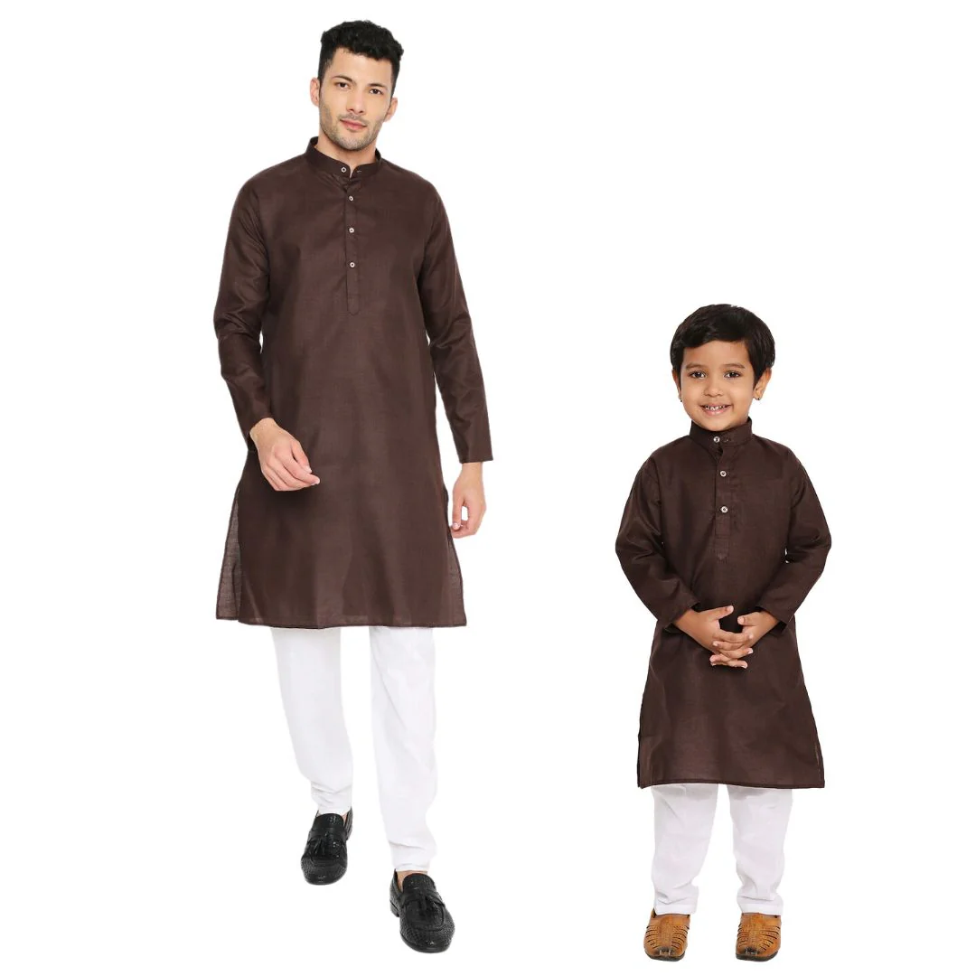 Father & Son Magic Cotton Kurta in Brown