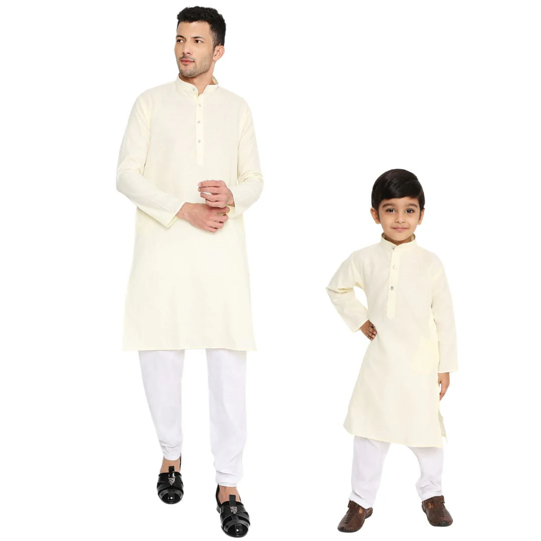 Father & Son Magic Cotton Kurta in Lemon Yellow