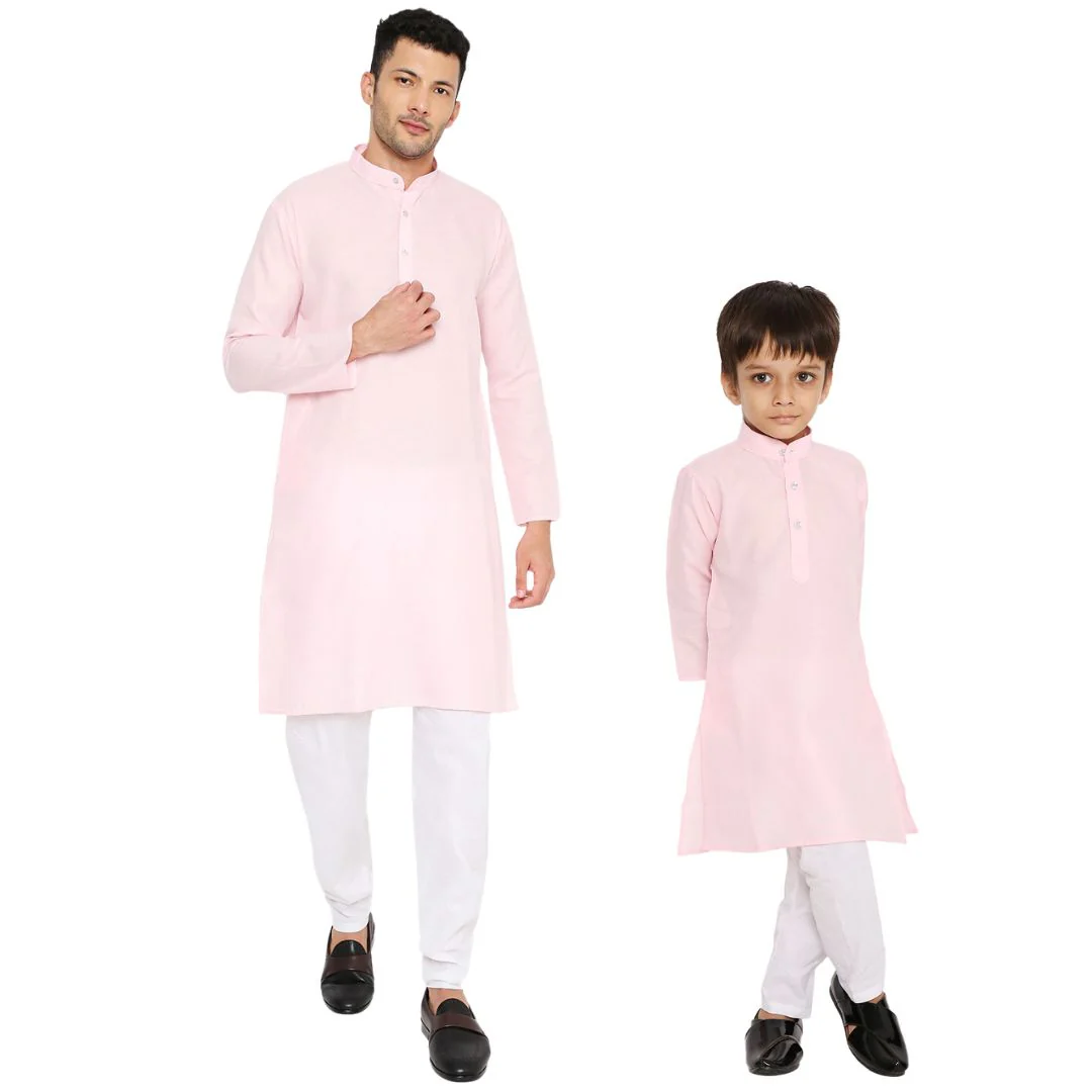 Father & Son Magic Cotton Kurta in Light Pink - Image 148