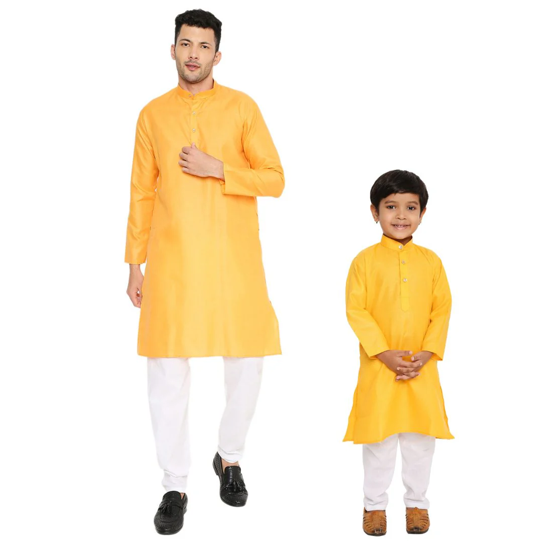 Father & Son Magic Cotton Kurta in Marigold - Image 9