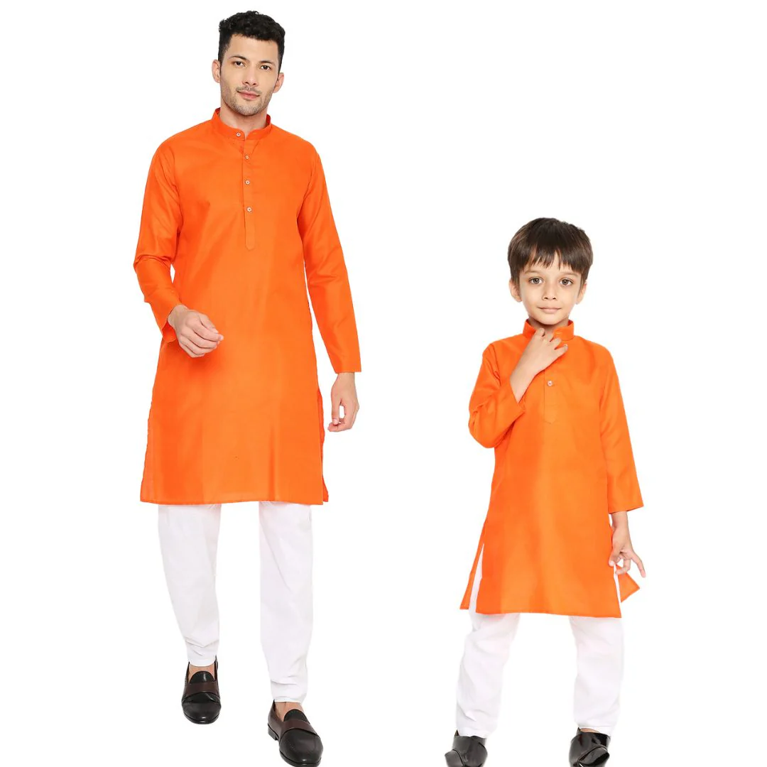 Father & Son Magic Cotton Kurta in Orange