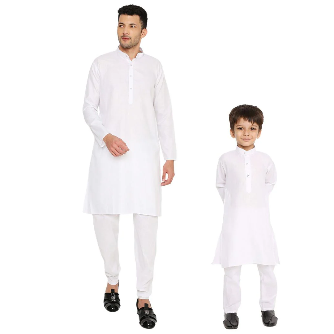 Father & Son Magic Cotton Kurta in White - Image 86