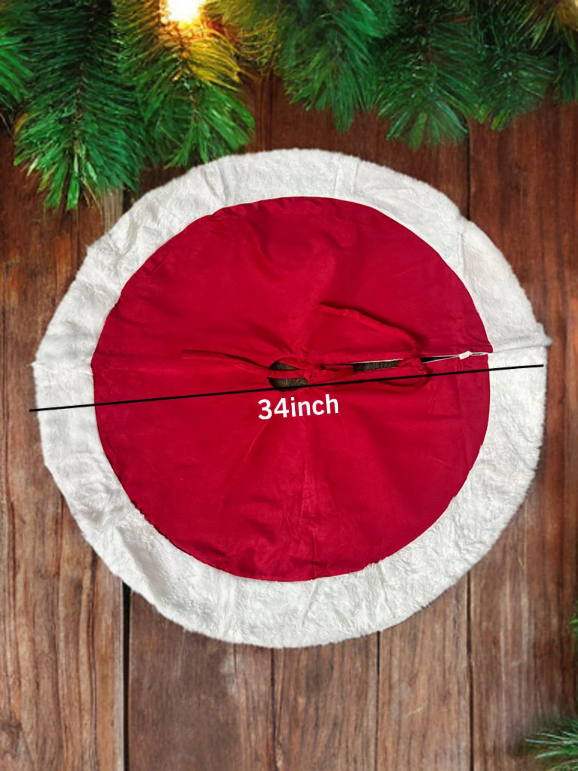 Faux Fur Christmas Tree Skirt Plush Xmas Tree Skirts for Christmas Holiday Decorations (Red and White, 34Inch) - Image 2