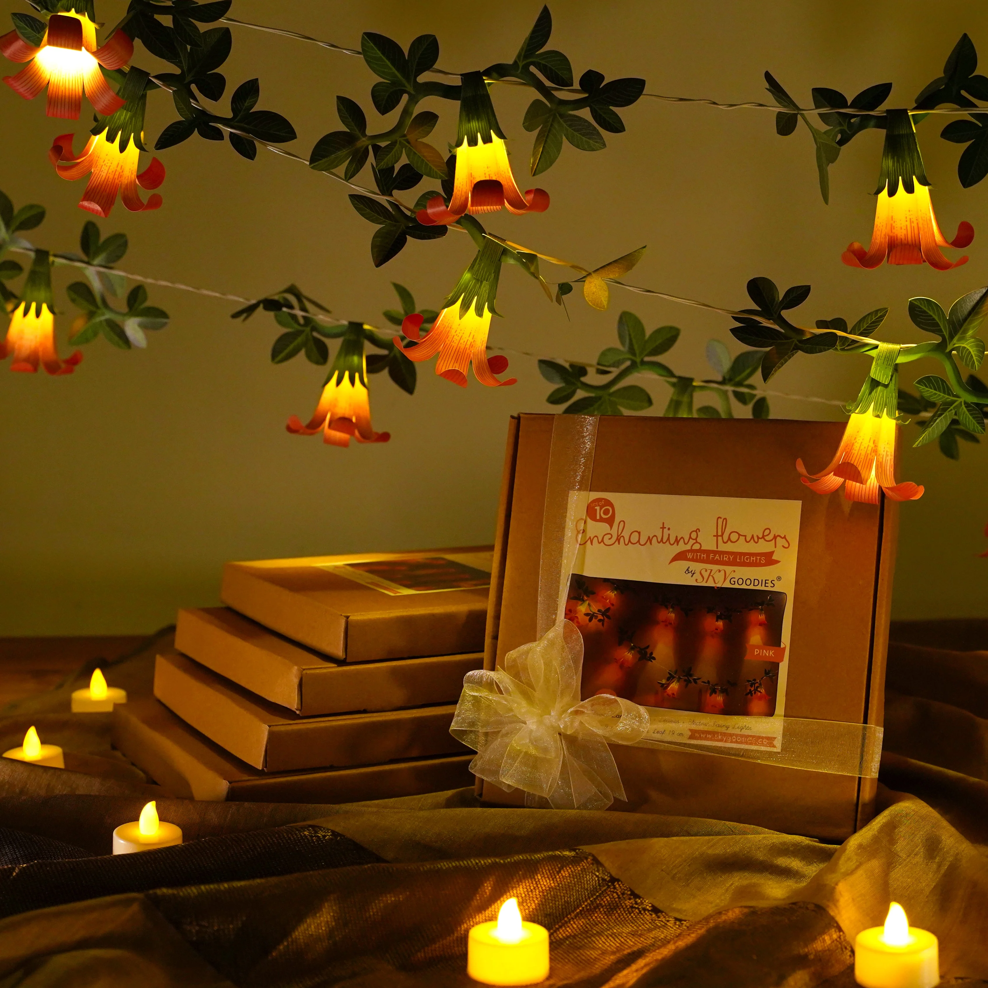 Festive Combo Saver Pack of 5 Pink Paper Flower Fairy Lights - Image 2
