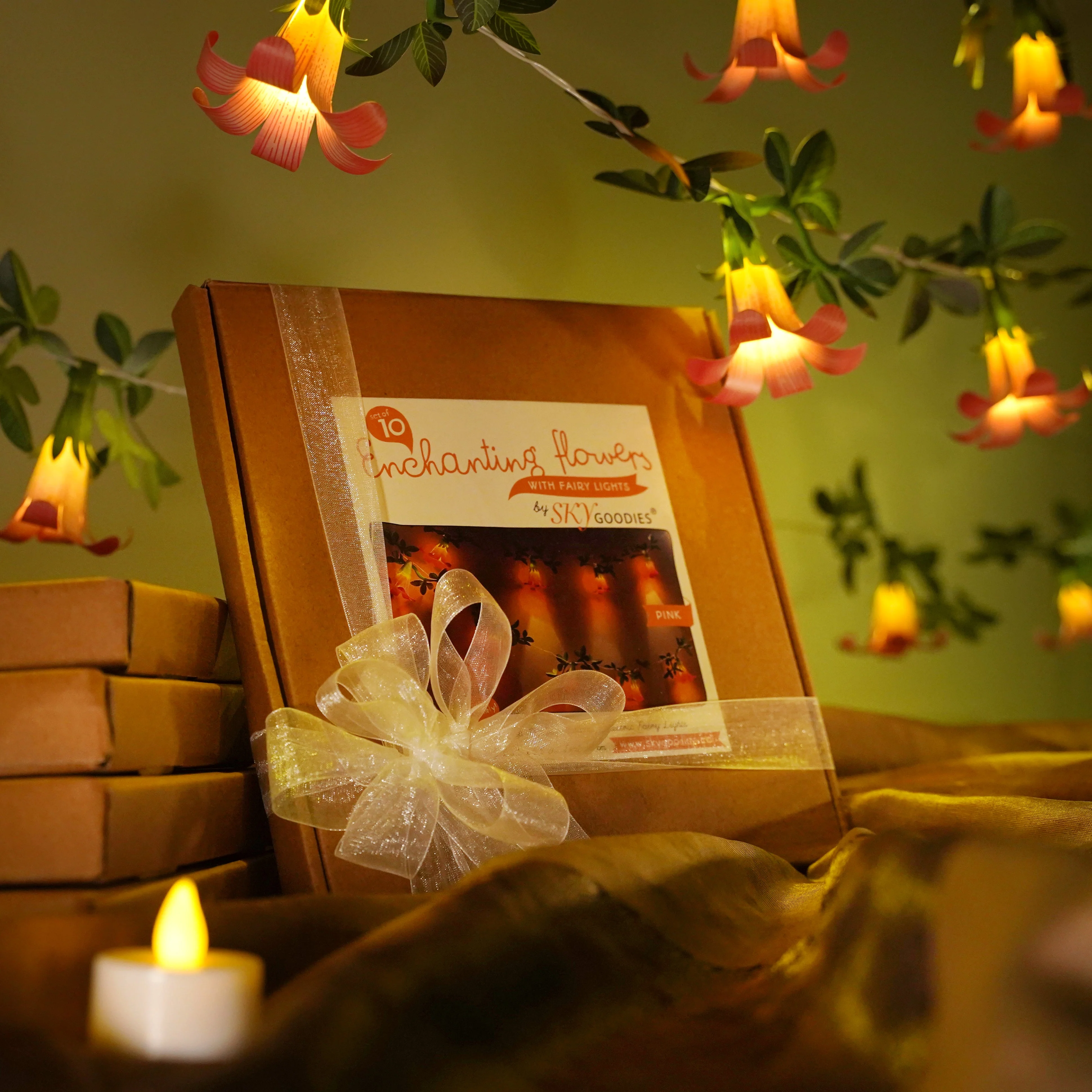 Festive Combo Saver Pack of 5 Pink Paper Flower Fairy Lights - Image 3