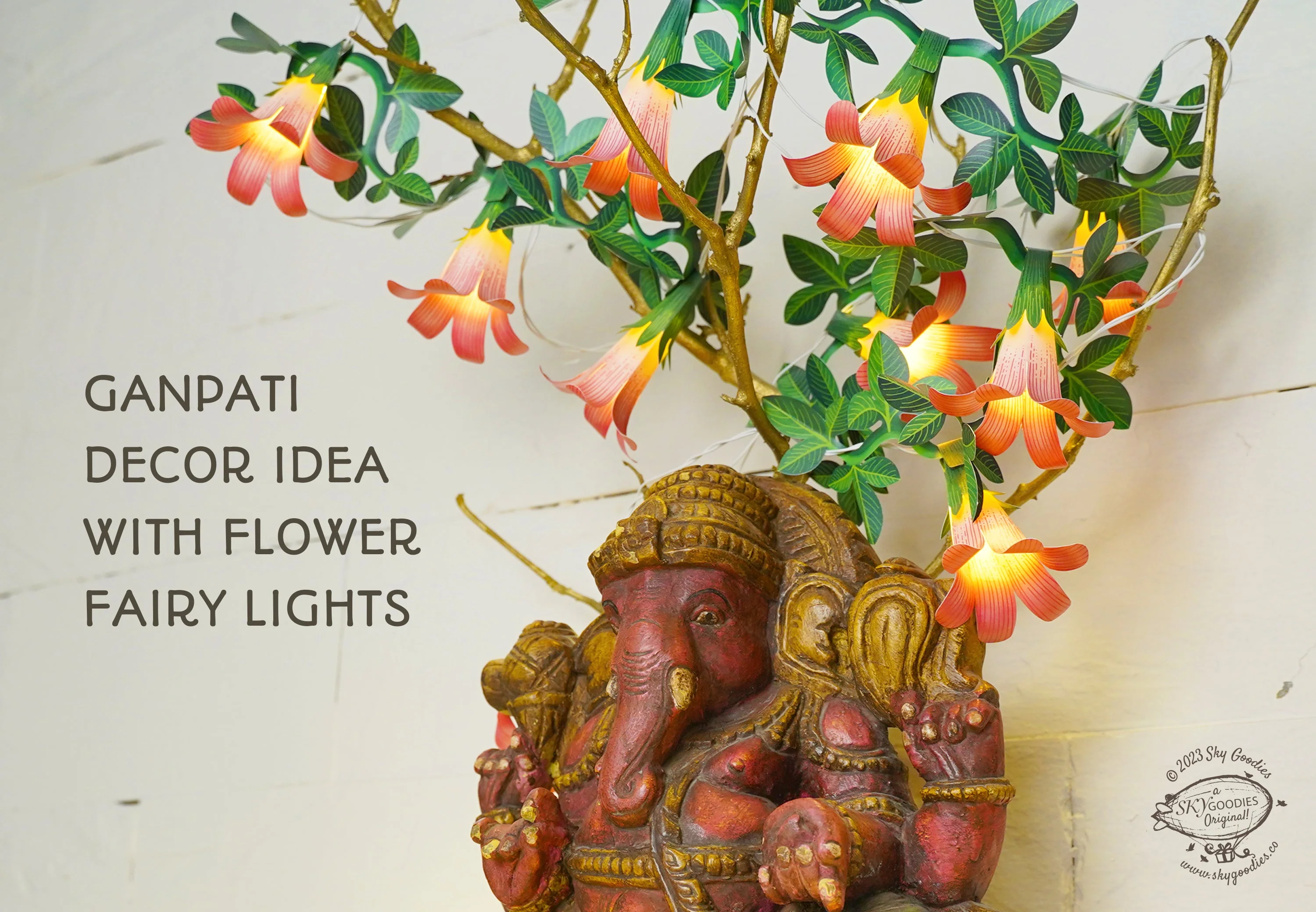 Festive Combo Saver Pack of 5 Pink Paper Flower Fairy Lights - Image 4