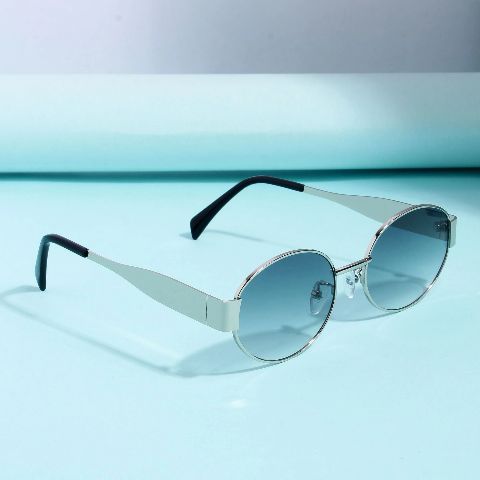 FF2380 Silver Green Gradient Oval Sunglasses - Image 2