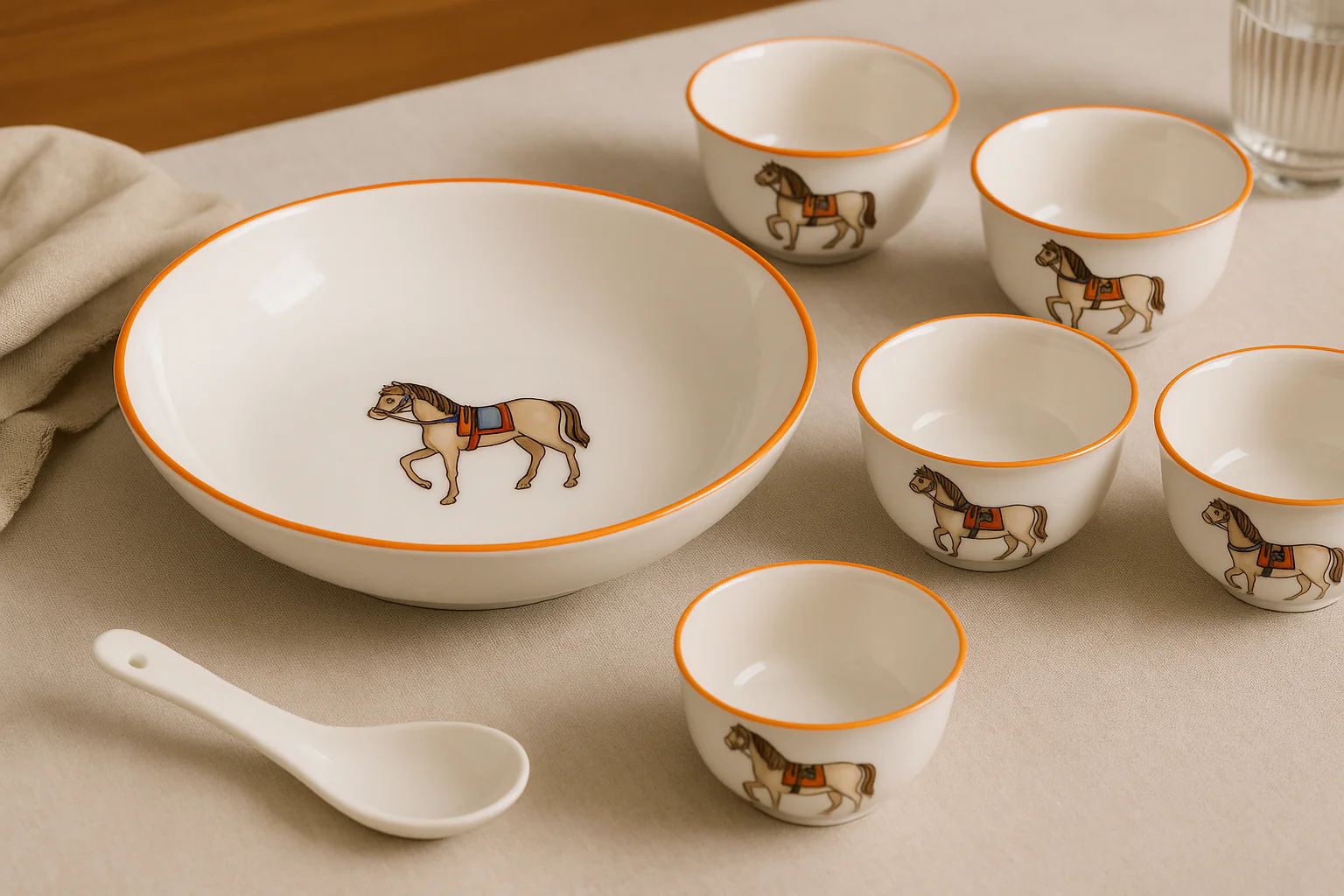 Fine Ceramics Bowl Set with Horse Design - Image 4