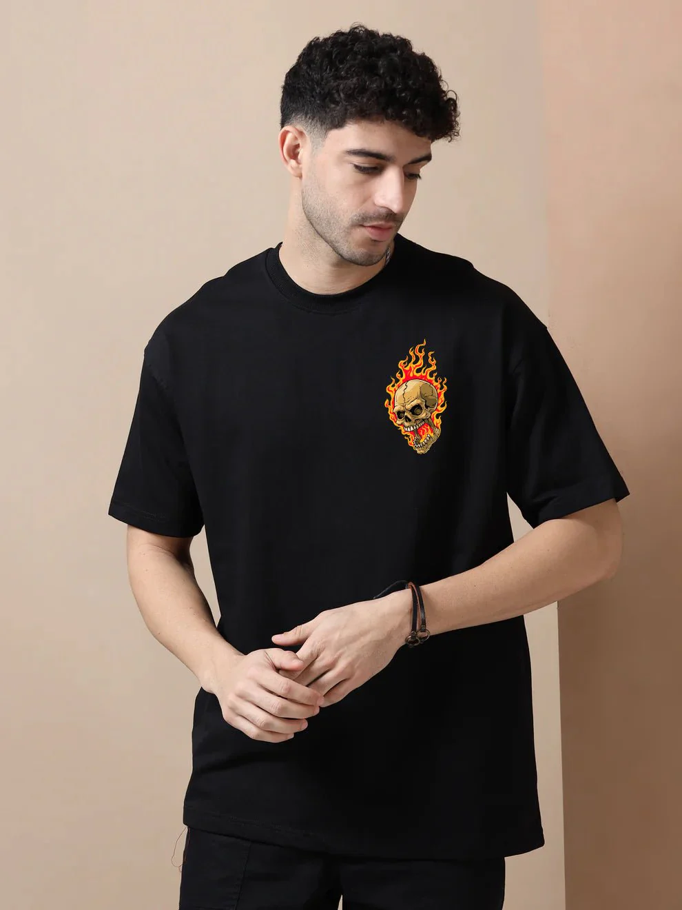 Flaming Skull Black Oversize T-Shirt - Image 6