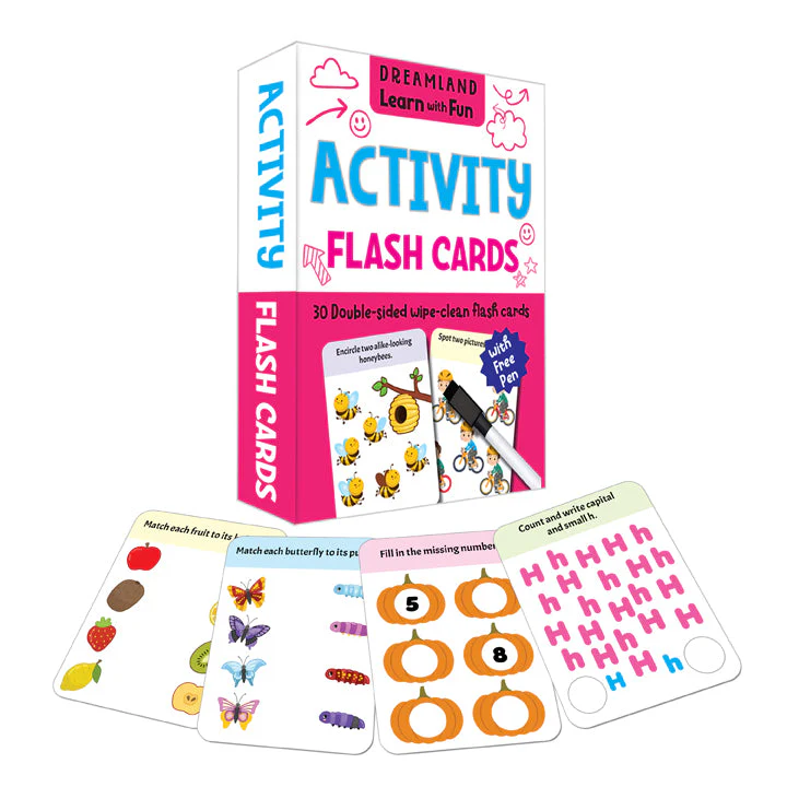 Flash Cards Activity - 30 Double Sided Wipe Clean Flash Cards for Kids (With Free Pen) - Image 2