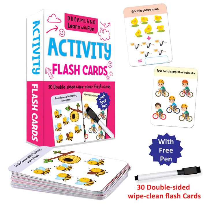 Flash Cards Activity - 30 Double Sided Wipe Clean Flash Cards for Kids (With Free Pen) - Image 3
