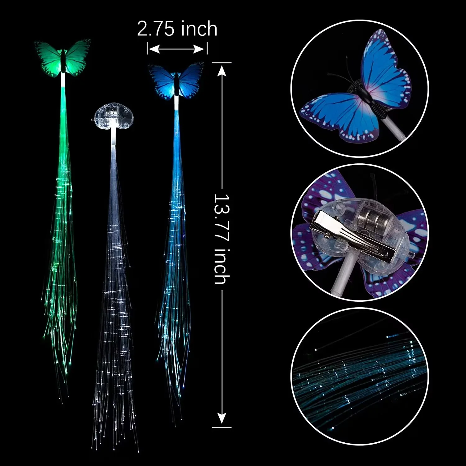 Flashing Led Hair Braids Party Light Up LED Fiber Optical Hair Extension Light Clip 5 pieces/set - Image 3