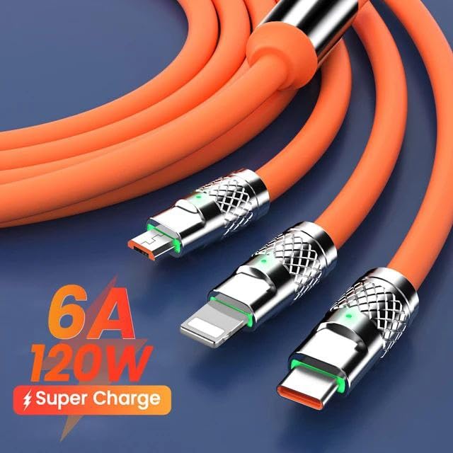 Flex: 120W 3-in-1 Liquid Silicone Tangle-Free Fast Charging Cable with Type-C, Micro-USB & Lightning Connectors - Image 3