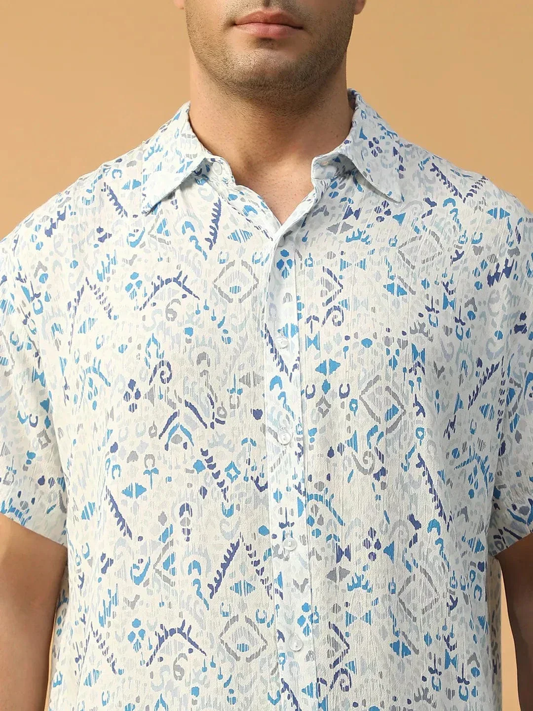 Flexer Abstract Print Multicolor Collared Short Sleeve Men Oversized Shirt - Image 7