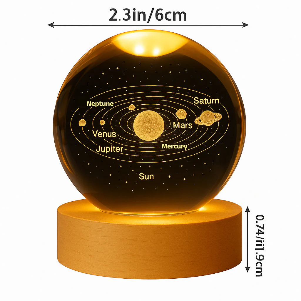 FLIXX 3D Crystal Ball Night Lamp | Warm LED Glow | USB Powered | Engraved K9 Crystal with Wooden Base | Romantic Gift for Bedroom, Home Décor, Anniversary & Gifting - Image 2