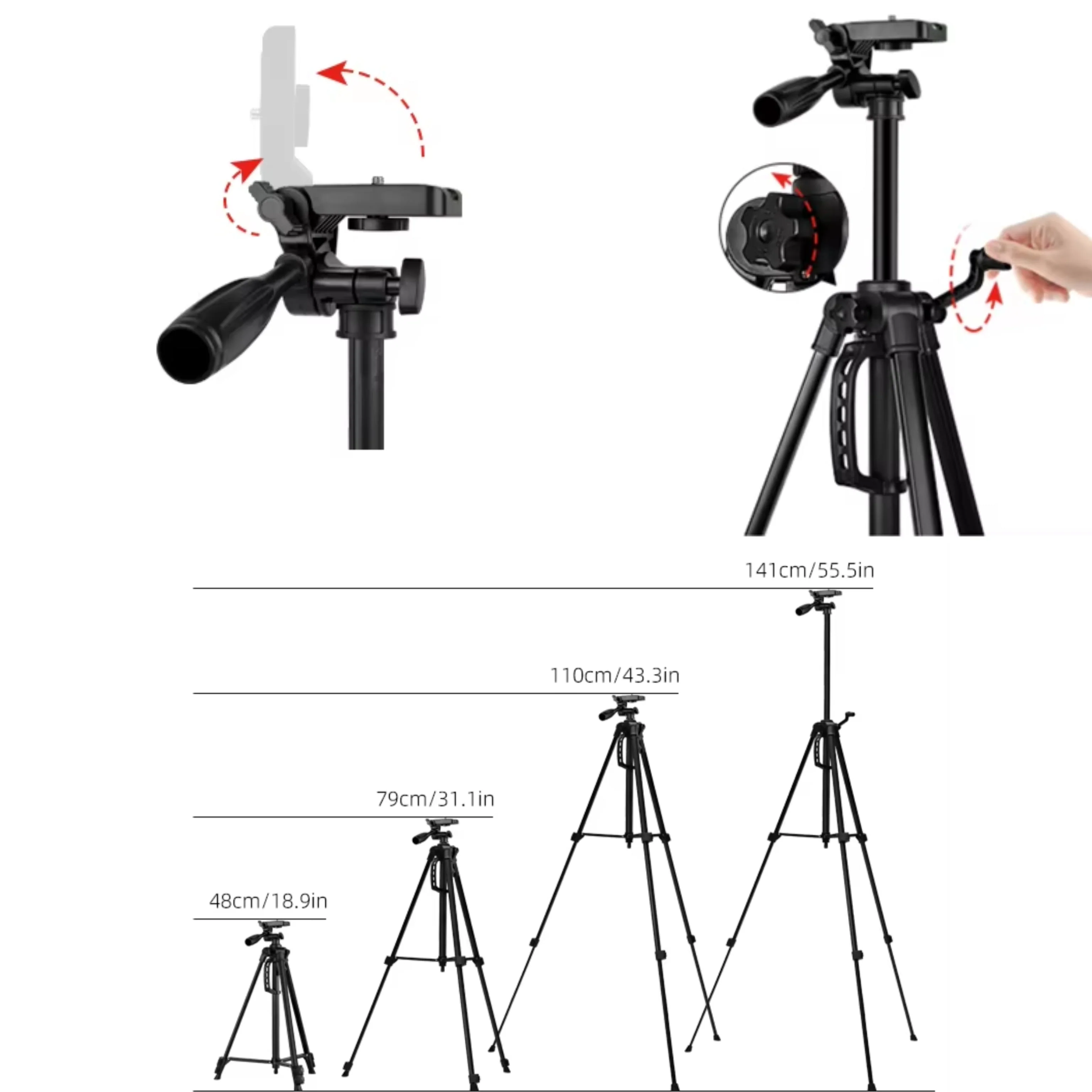 Flixx Mobile Tripod Stand | Sturdy Aluminum, Adjustable Height, 360° Rotatable Head | Lightweight & Heavy-Duty - Image 5