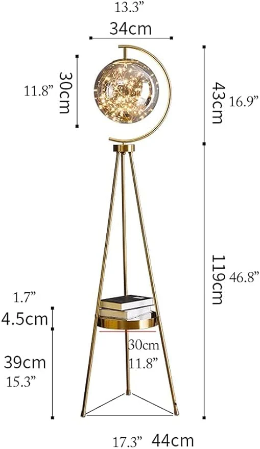 Floor Lamp Metal with Shelves Tripod with Suspended Feather Lampshade - Image 3