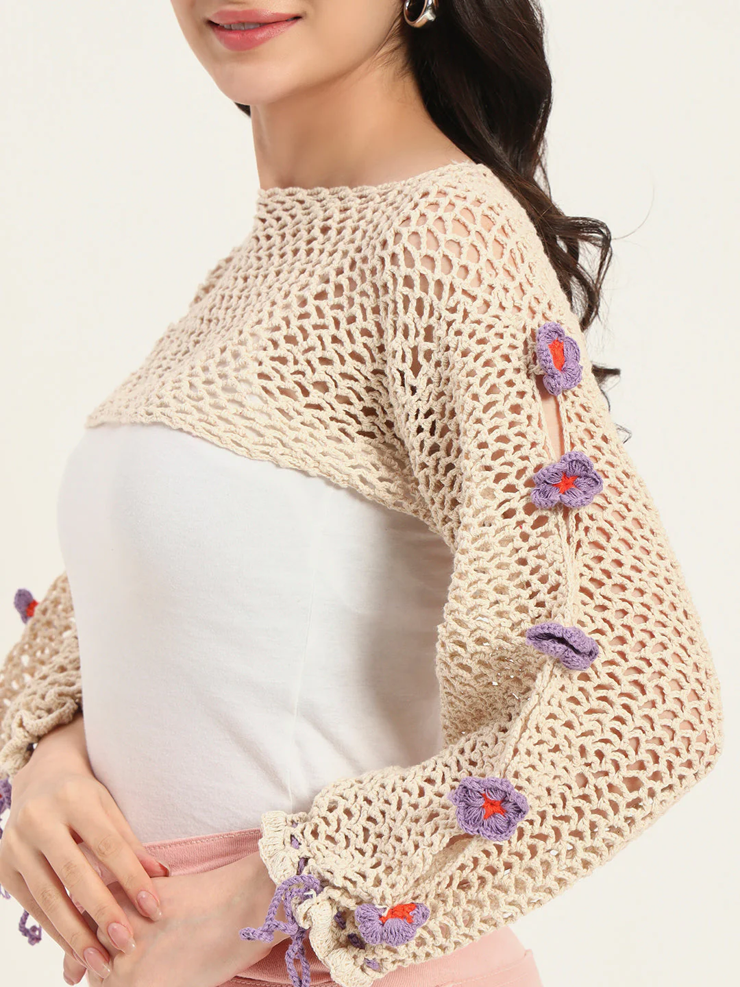 Flora H-Mesh Handmade Top - BeigePurple - Image 4
