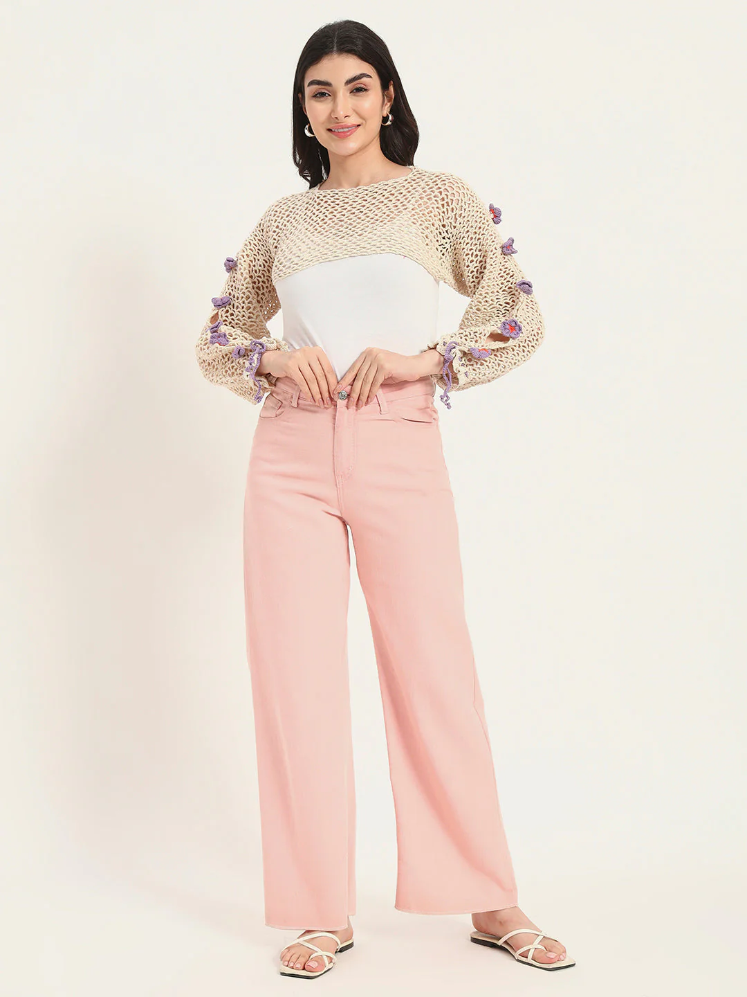 Flora H-Mesh Handmade Top - BeigePurple - Image 5