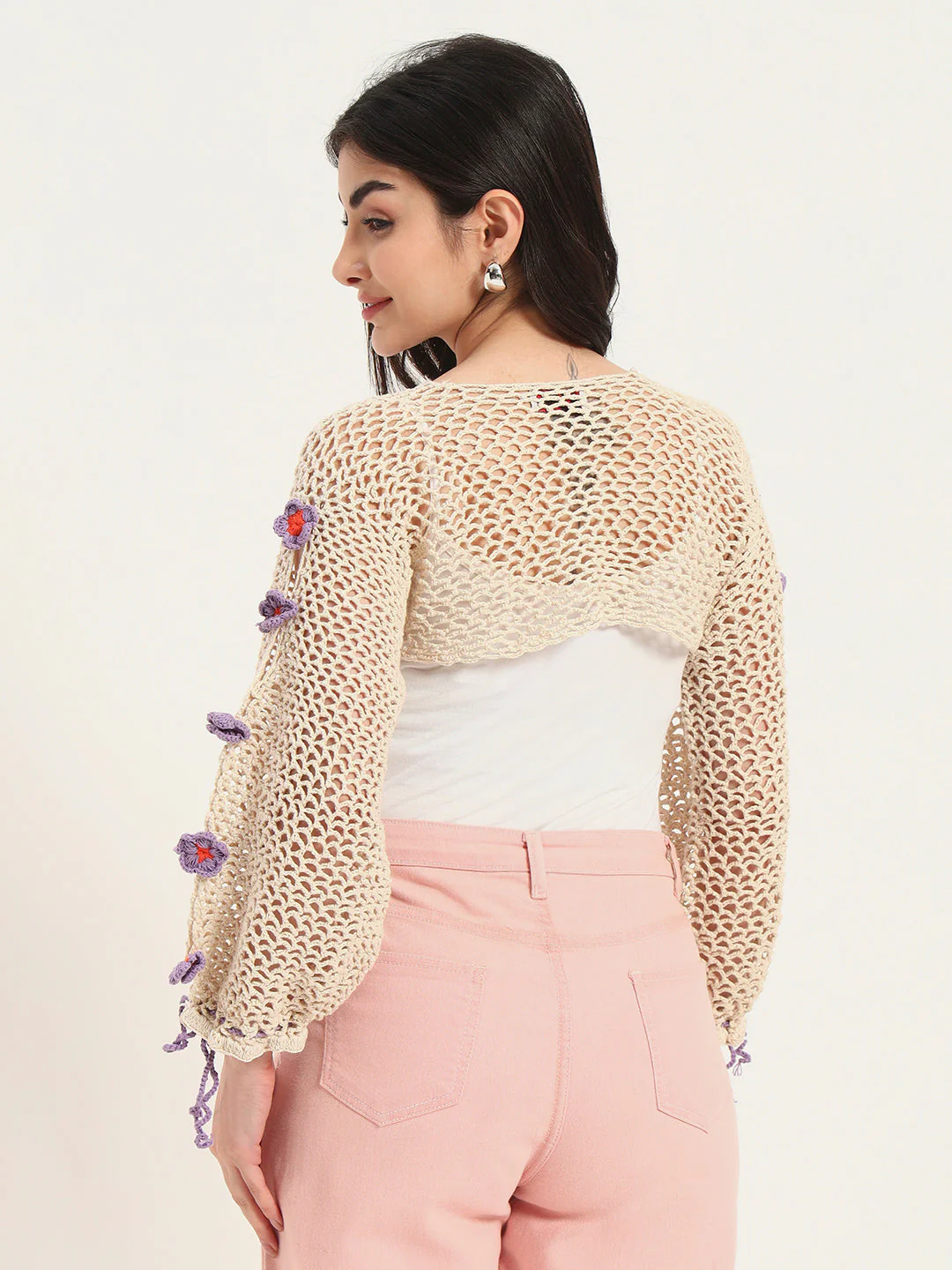 Flora H-Mesh Handmade Top - BeigePurple - Image 7