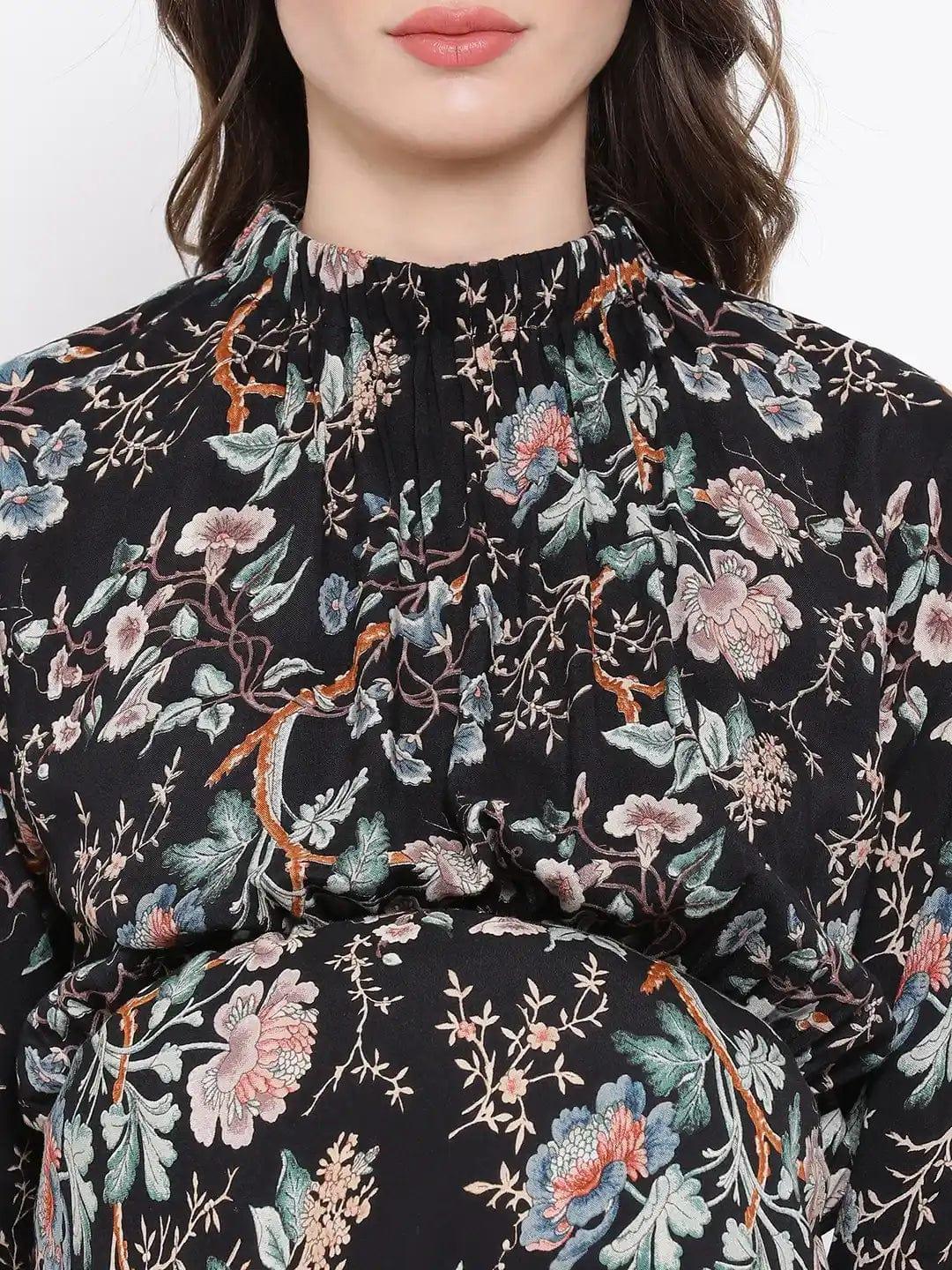 Floral Doctorial Caution Midi Maternity Dress For Expecting Moms - Image 5