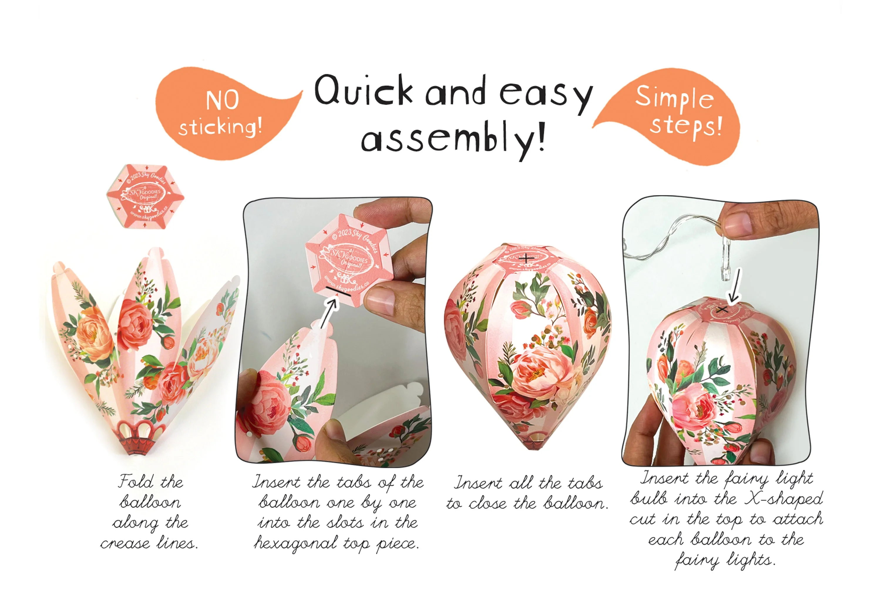 Floral Paper Mini Hot Air Balloon Fairy Lights - Image 4