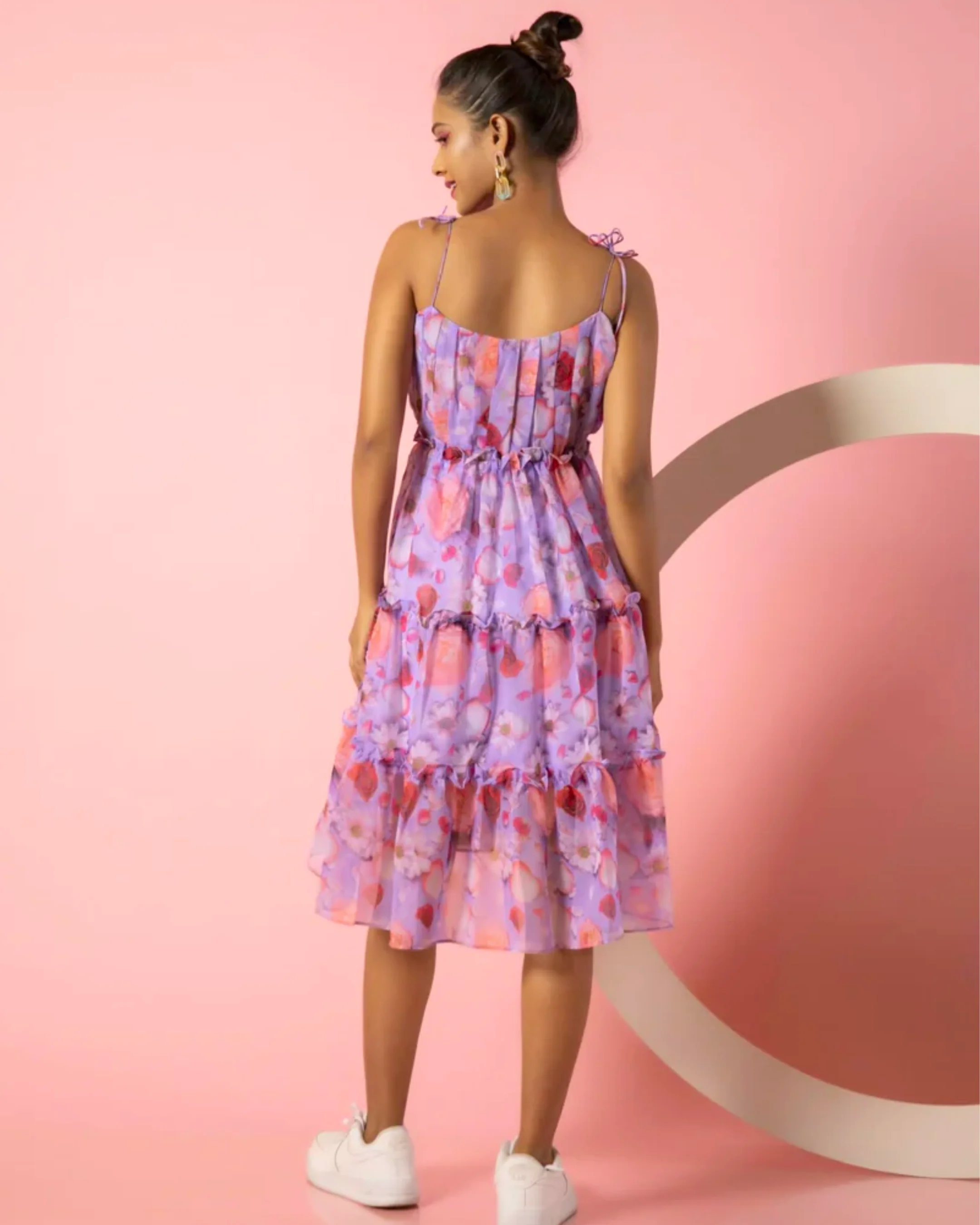 Floral Printed Tie-Strap Georgette Midi Dress - Image 4