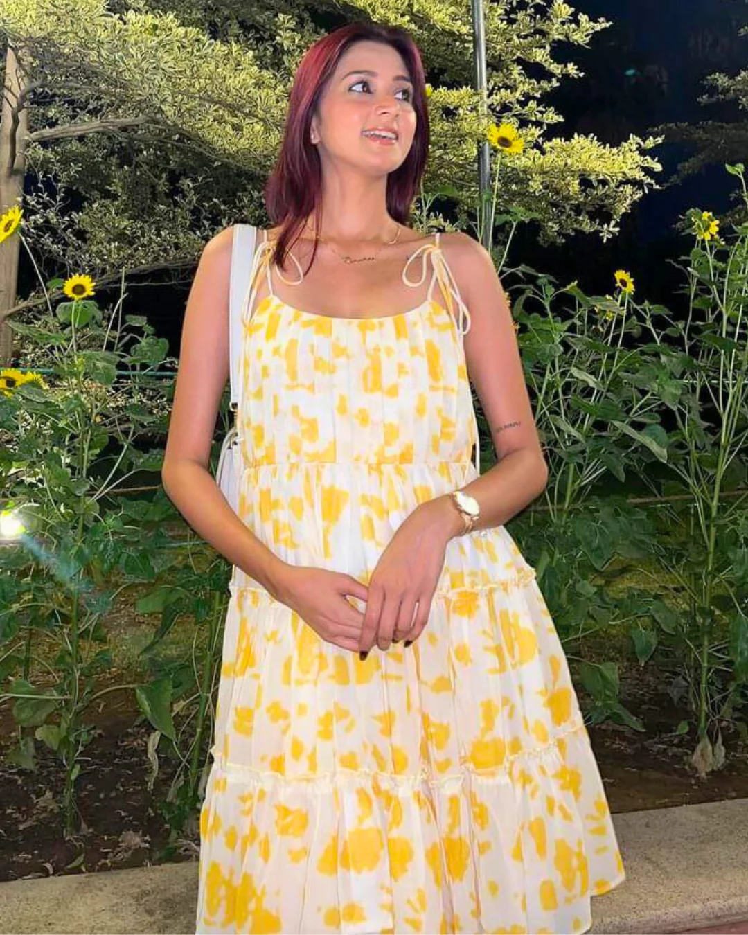 Floral Printed Tie-Strap Georgette Midi Dress - Image 13