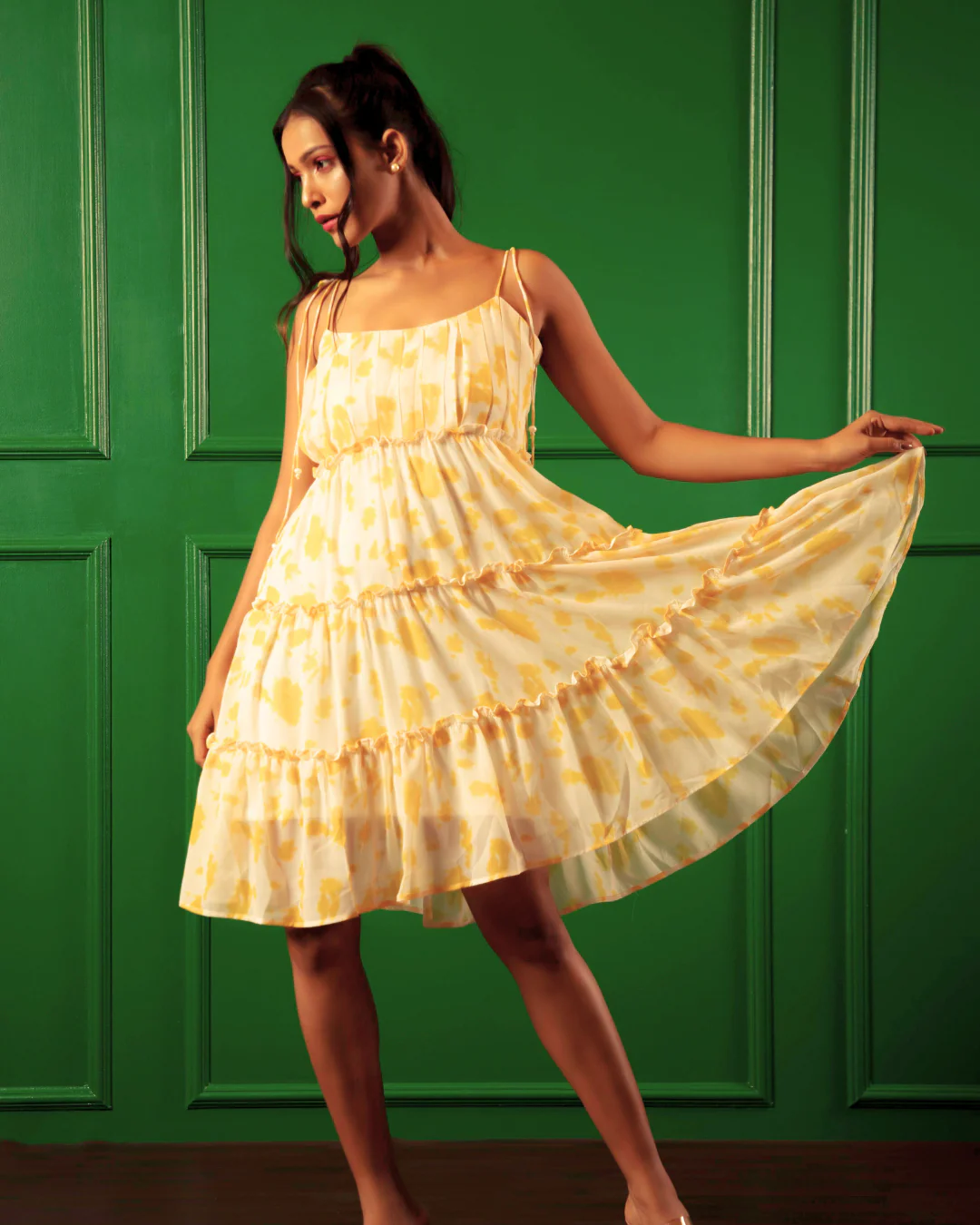 Floral Printed Tie-Strap Georgette Midi Dress - Image 8