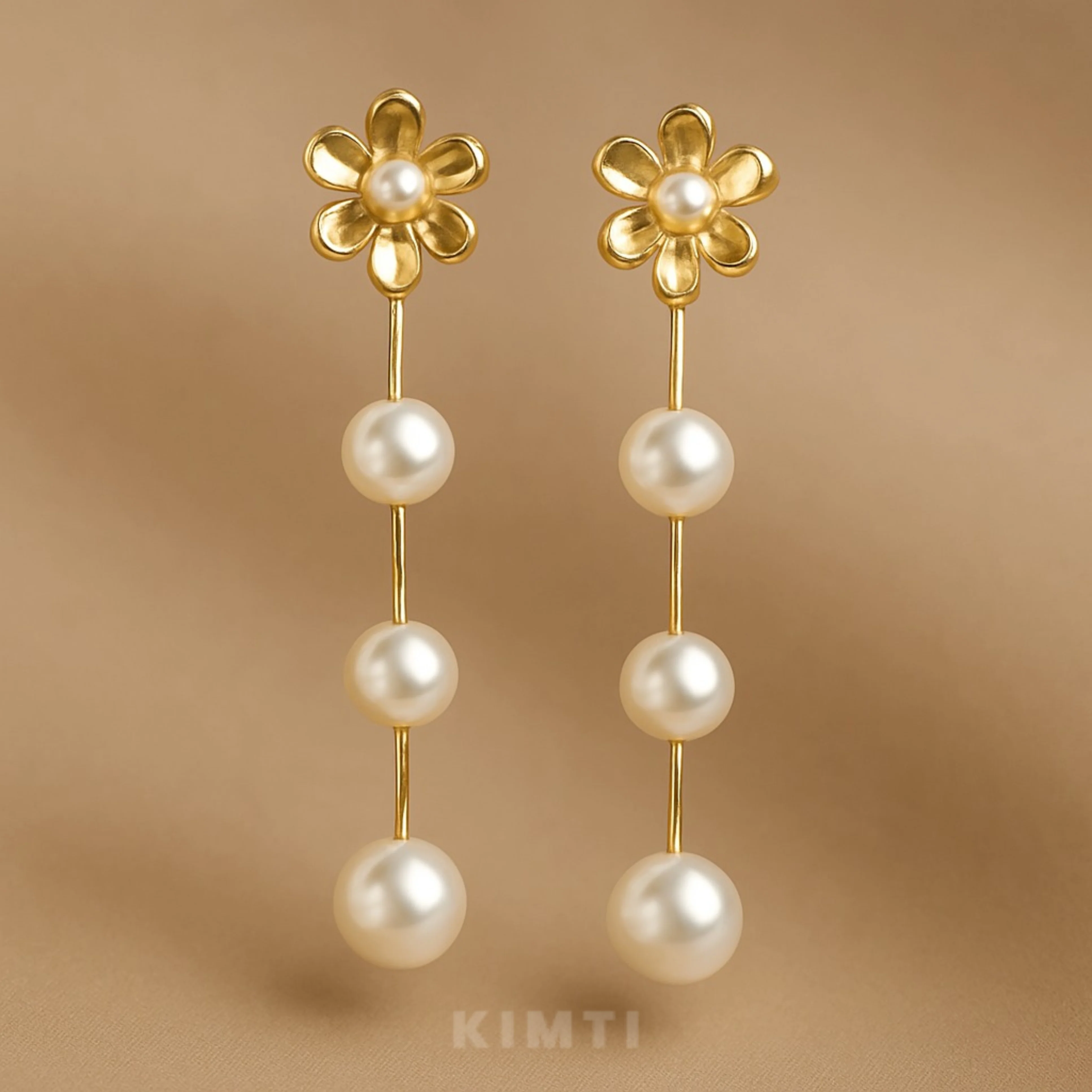 Flower Pearl Line Earrings