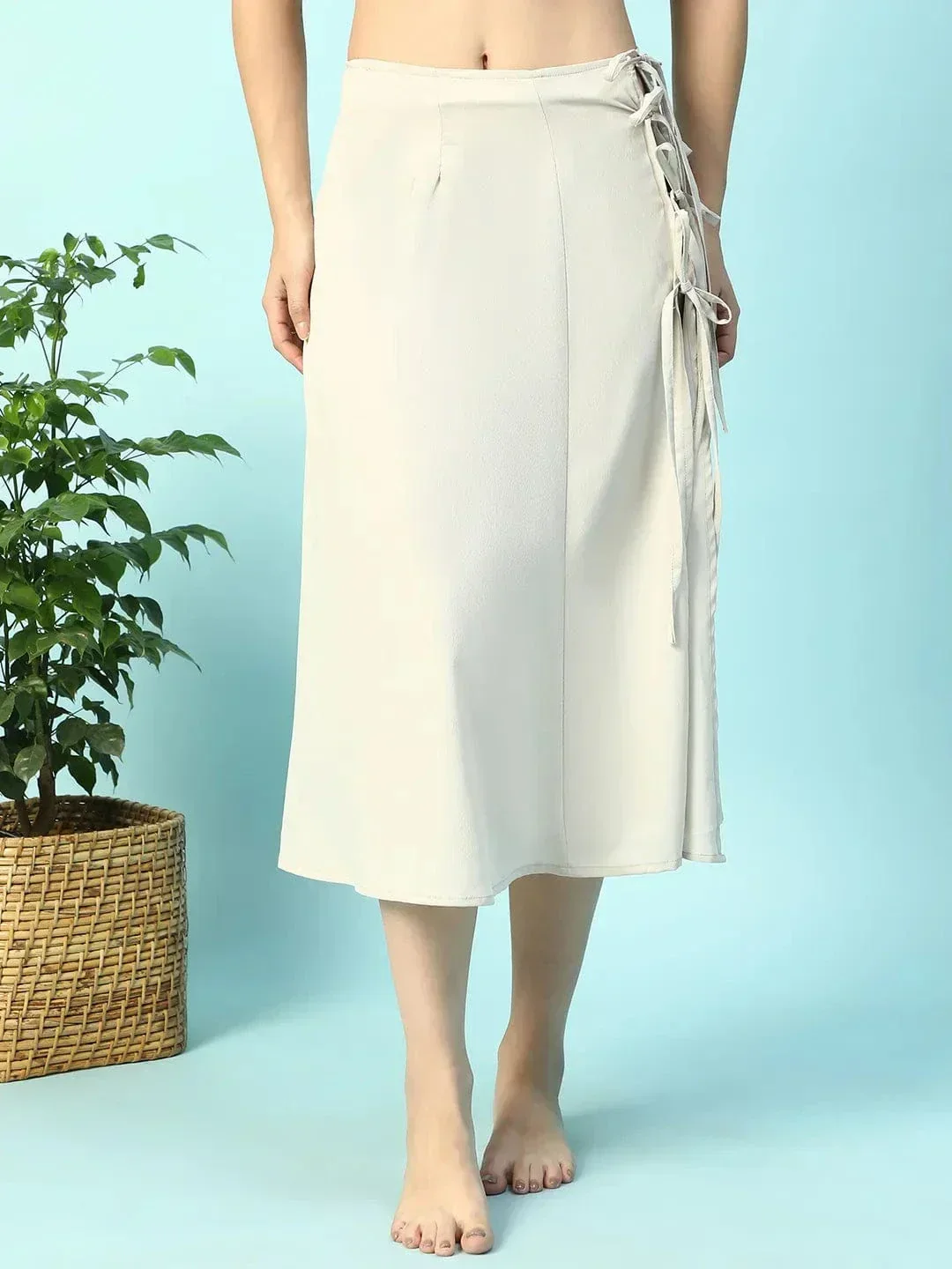Fluid Beige Elasticated With Tie-Up String Detail Women Beachwear Skirt
