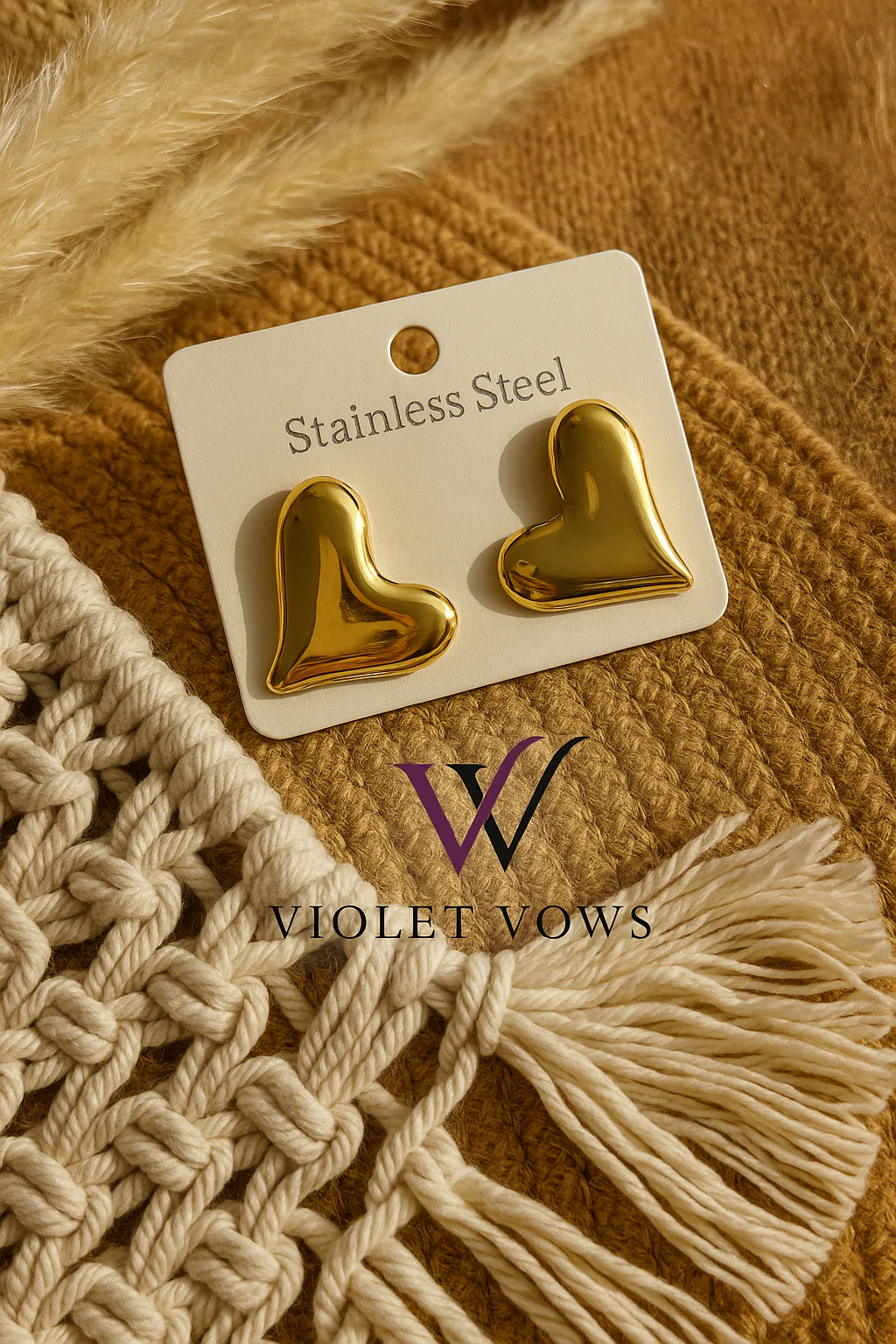 Fluid Golden Heart Earrings - Modern Abstract Studs - Image 2