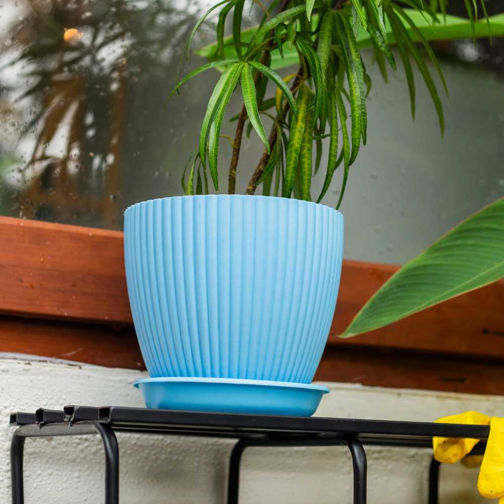 Fluted Dome Plastic Pot With Tray | Set Of 5 - Image 3