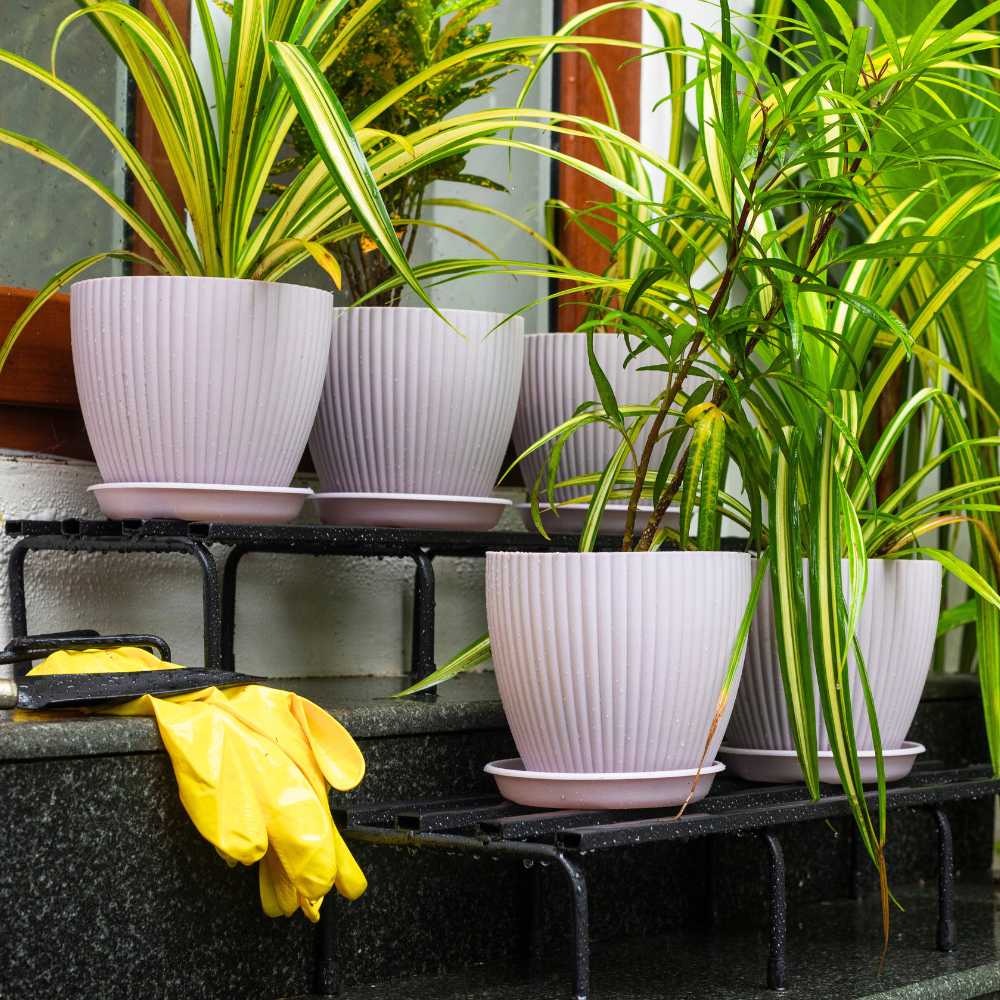 Fluted Dome Plastic Pot With Tray | Set Of 5 - Image 8