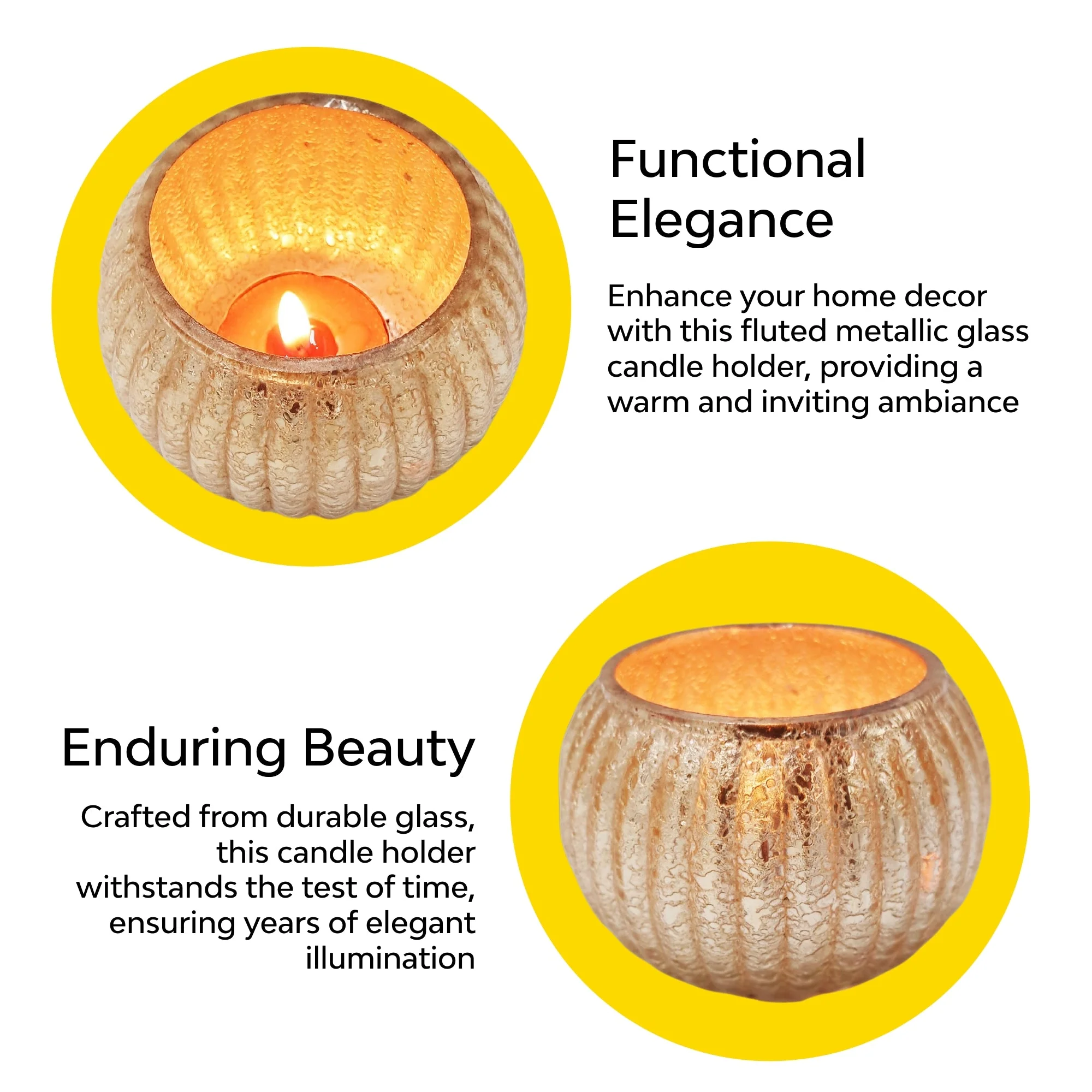 Fluted Glass Tealight Holder With Metallic Finish - Image 14