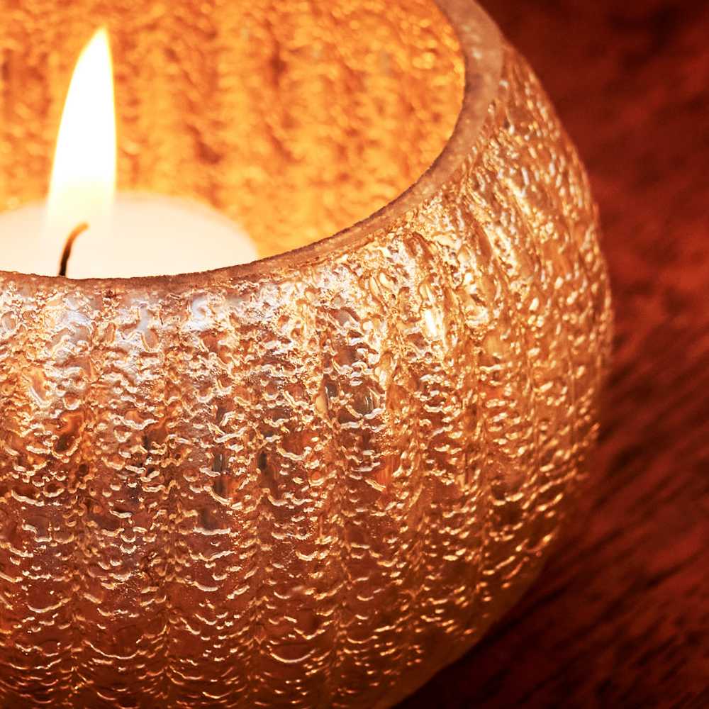 Fluted Glass Tealight Holder With Metallic Finish - Image 3