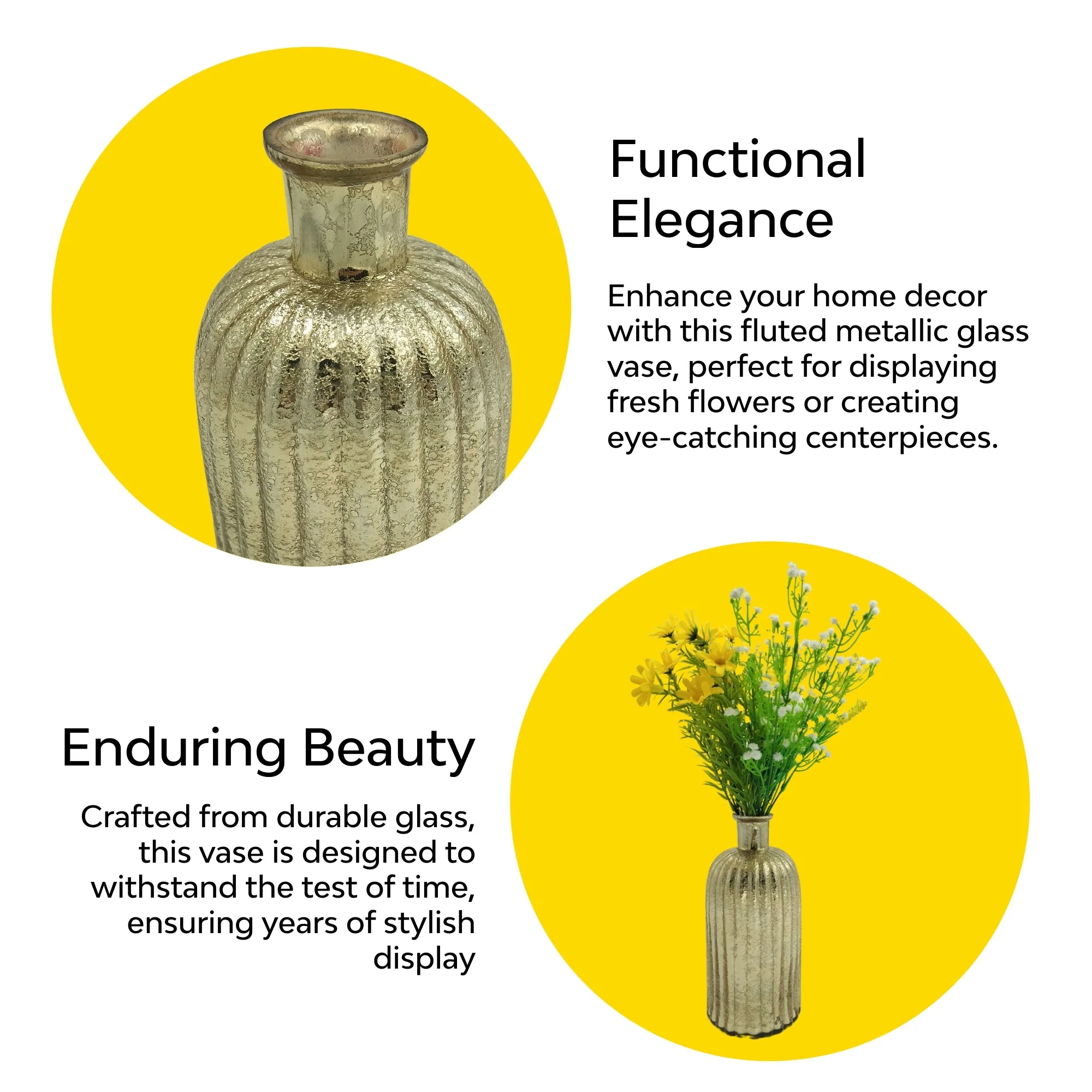 Fluted Glass Vase With Metallic Finish - Image 17