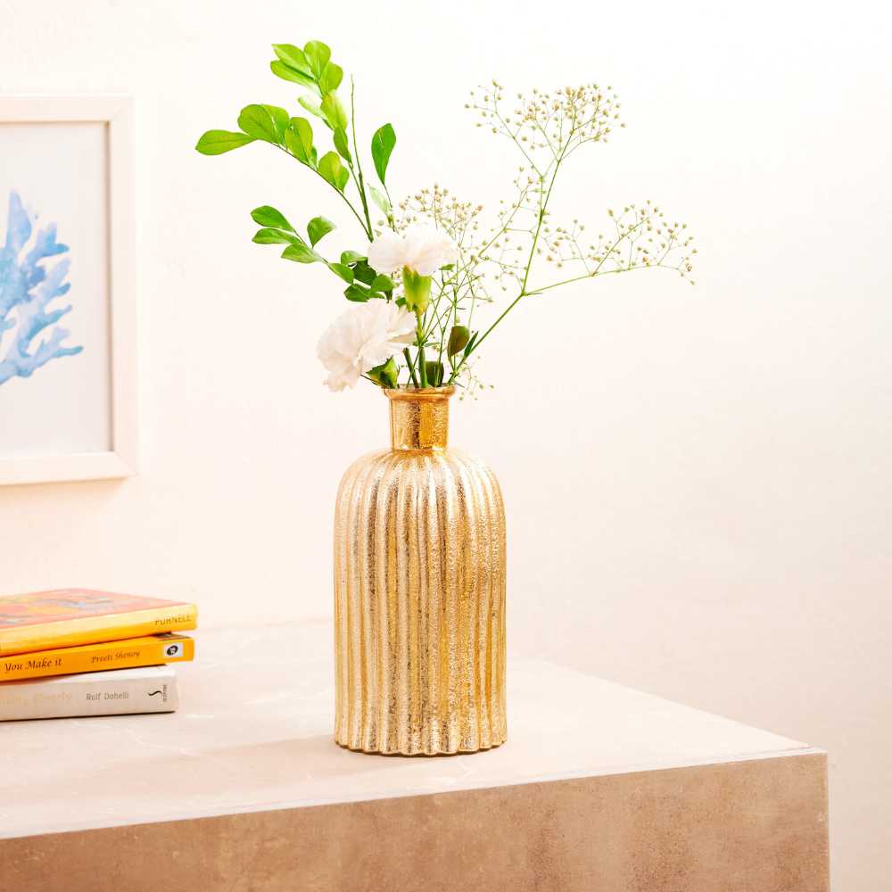 Fluted Glass Vase With Metallic Finish - Image 9