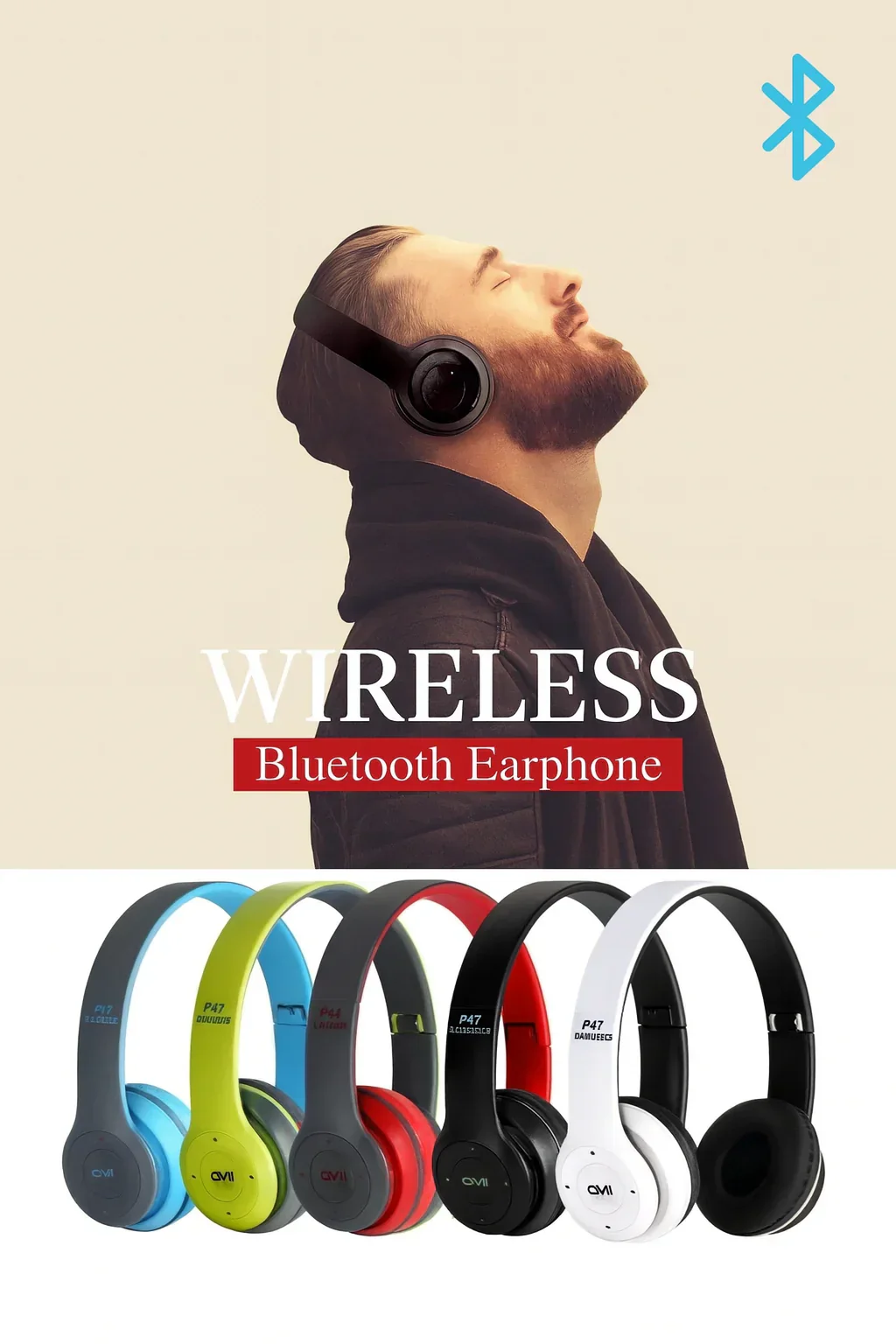Wireless Bluetooth Headphones with Active Noise Cancellation | HD Audio, Built-in Mic, FM & SD Card | Foldable, Lightweight On-Ear Headphones - Image 4
