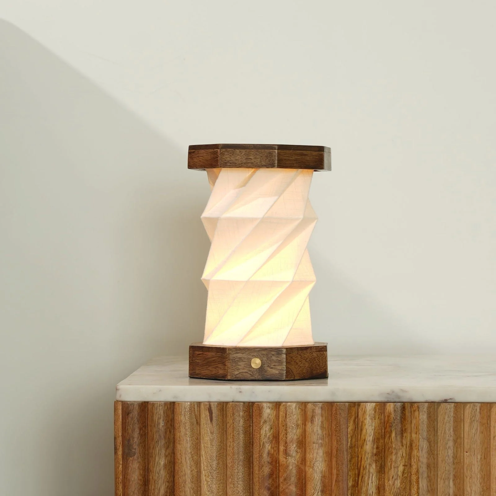 Foldplay Table Lamp - Modern Design, 100% Linen Lampshade, Mango Wood Base - Image 3