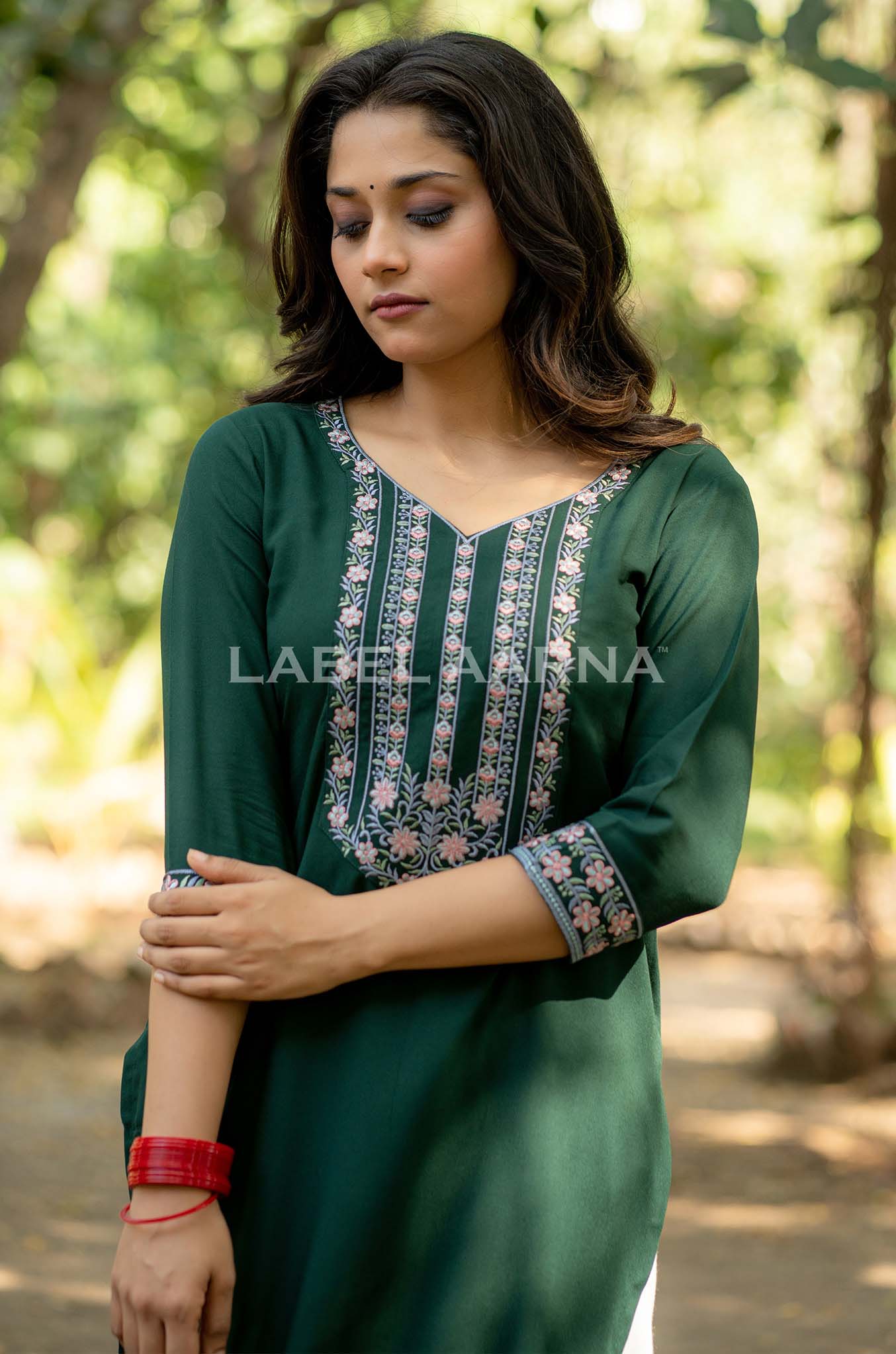 Forest Green Viscose Rayon Embroidered Kurti - Image 2