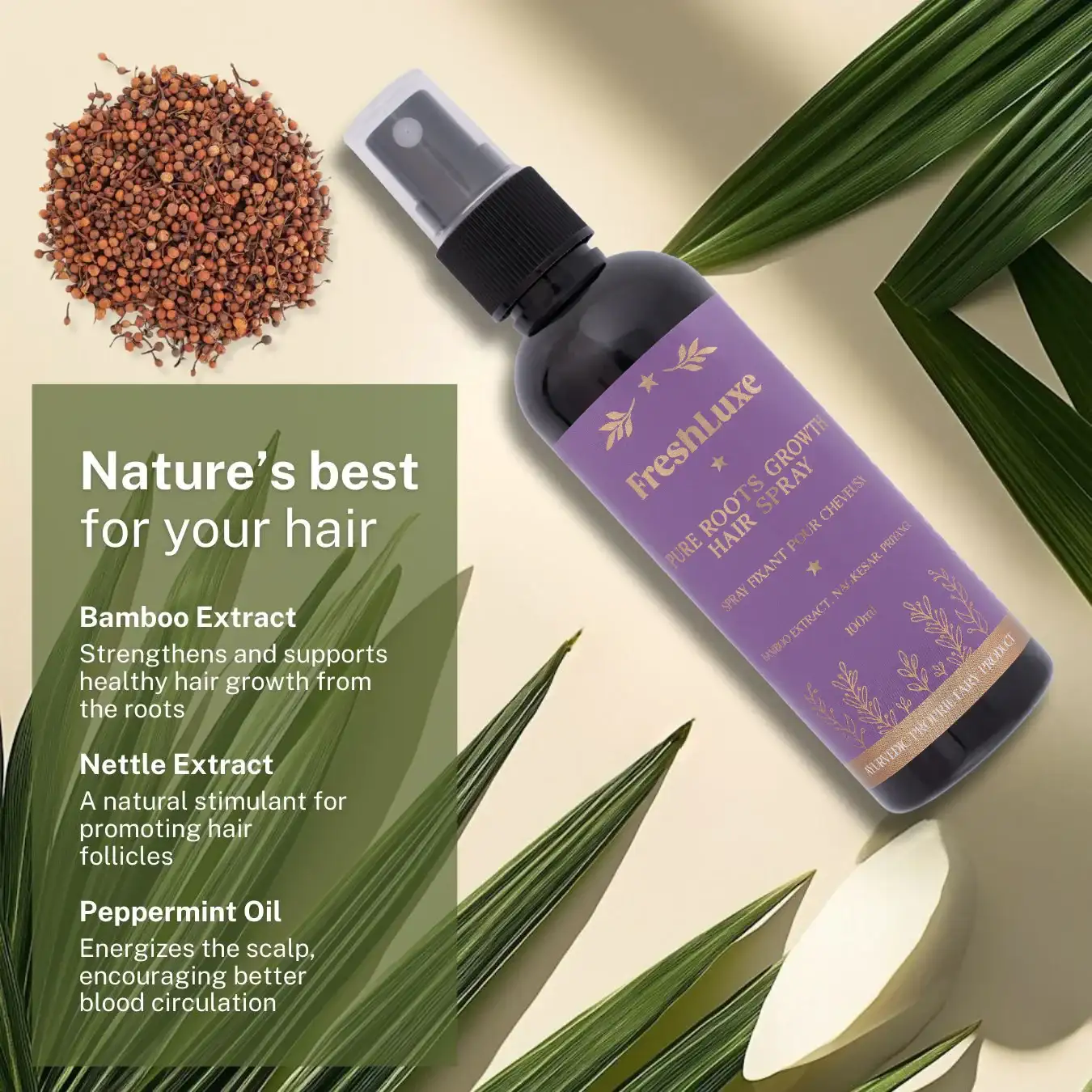 FreshLuxe Hair Growth Spray | Bamboo & Herbal Blend for Strong, Healthy & Shiny Hair | 100 ml - Image 5