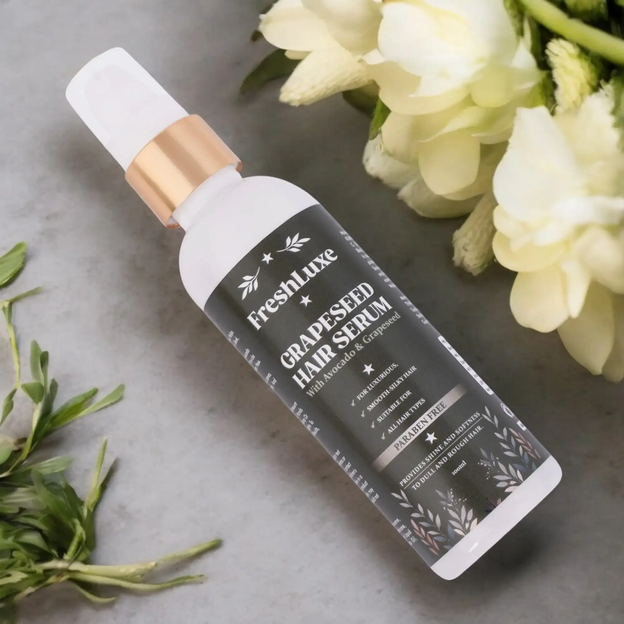 FreshLuxe Silk Hair Serum |  Frizz Control & Shine with Grapeseed and Avocado Oils | 100 ml - Image 3