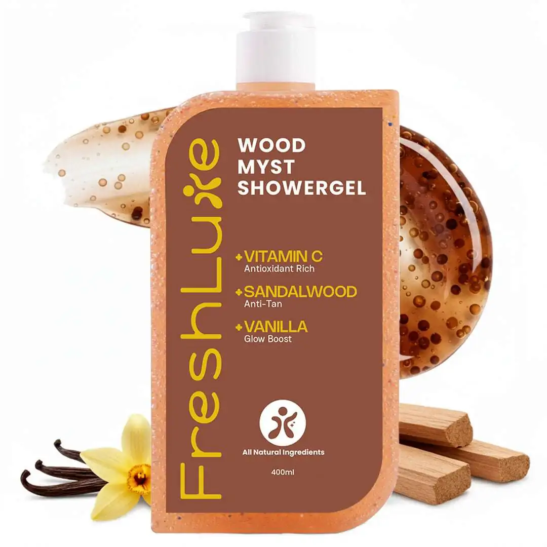 FreshLuxe Wood Myst Body Wash | Reduces Uneven Skin Tone & Dullness | Vanilla Scent | 200 ml | 400 ml - Image 4