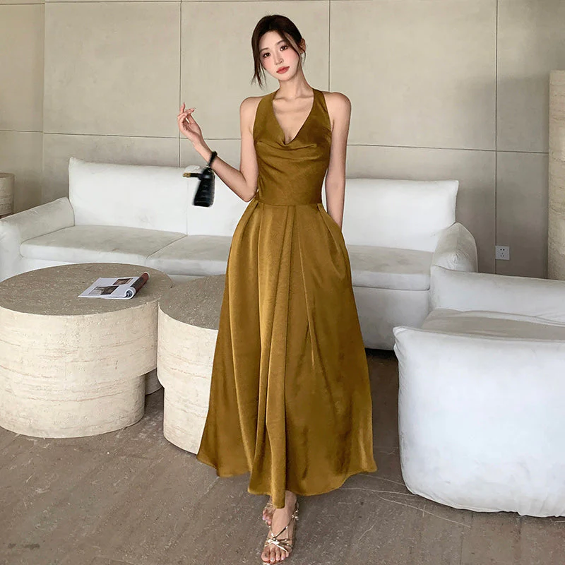 Freya Satin Halter Dress - Image 5